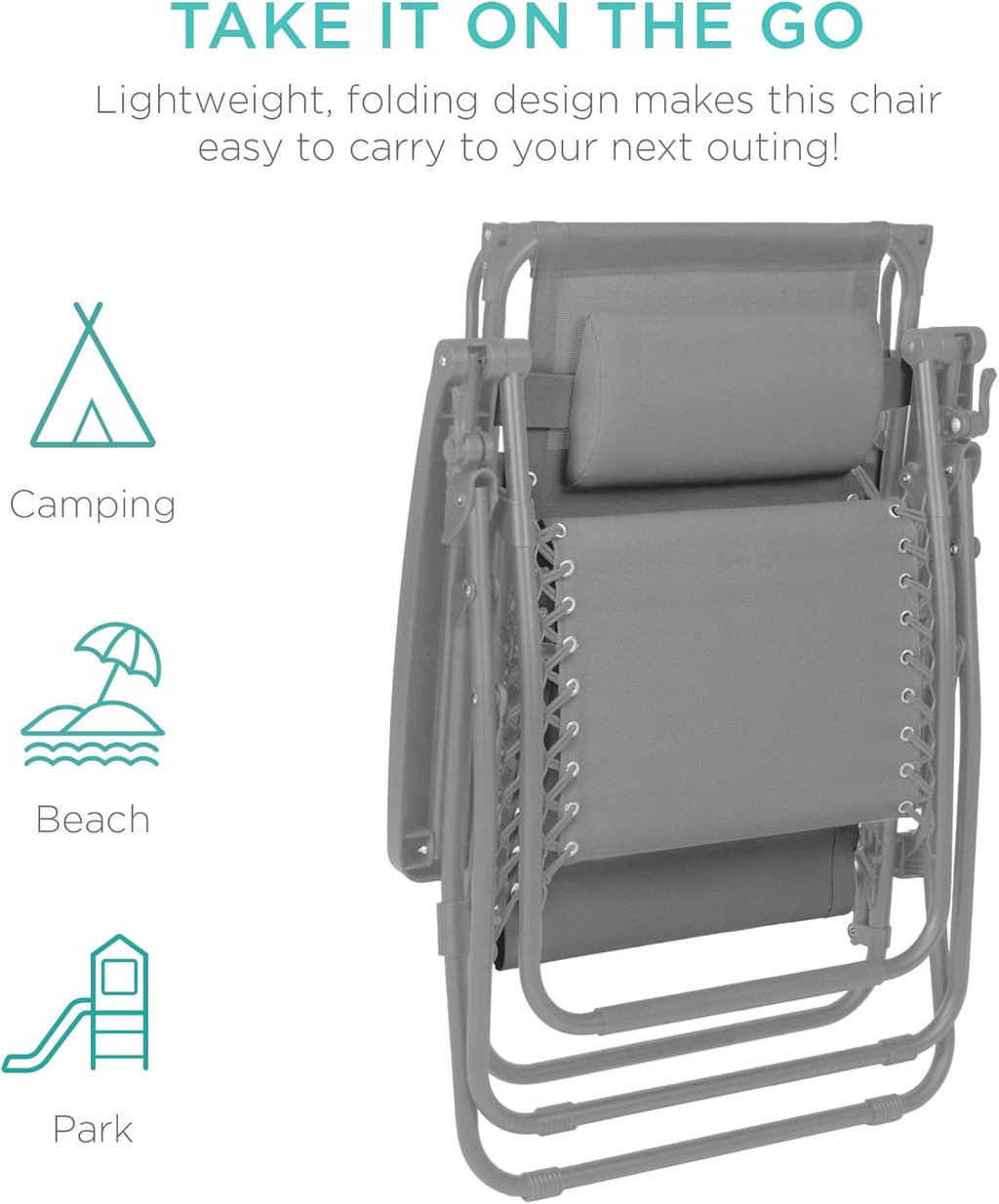 Best Choice Products Folding Zero Gravity Outdoor Recliner Patio Lounge Chair w/Adjustable Canopy Shade, Headrest, Side Accessory Tray, Textilene Mesh - Peacock Blue wourant