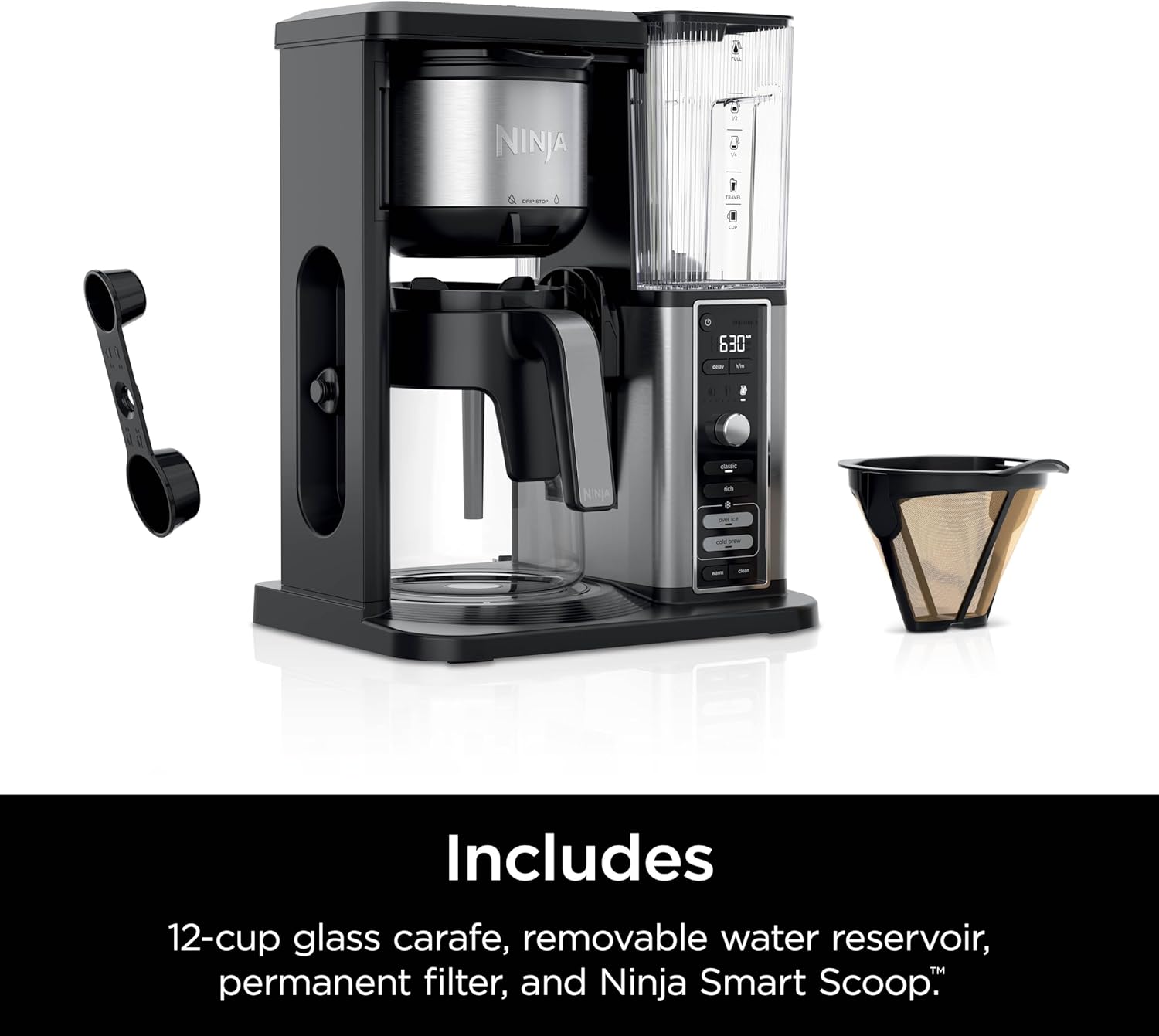 Ninja Hot & Iced XL Coffee Maker with Rapid Cold Brew, 4 Brew Styles, 8 Sizes Small Cup to Travel Mug, Single-Serve Coffee Brewer, 12-Cup Carafe, Permanent Filter, Removable Reservoir, Black, CM371 wourant