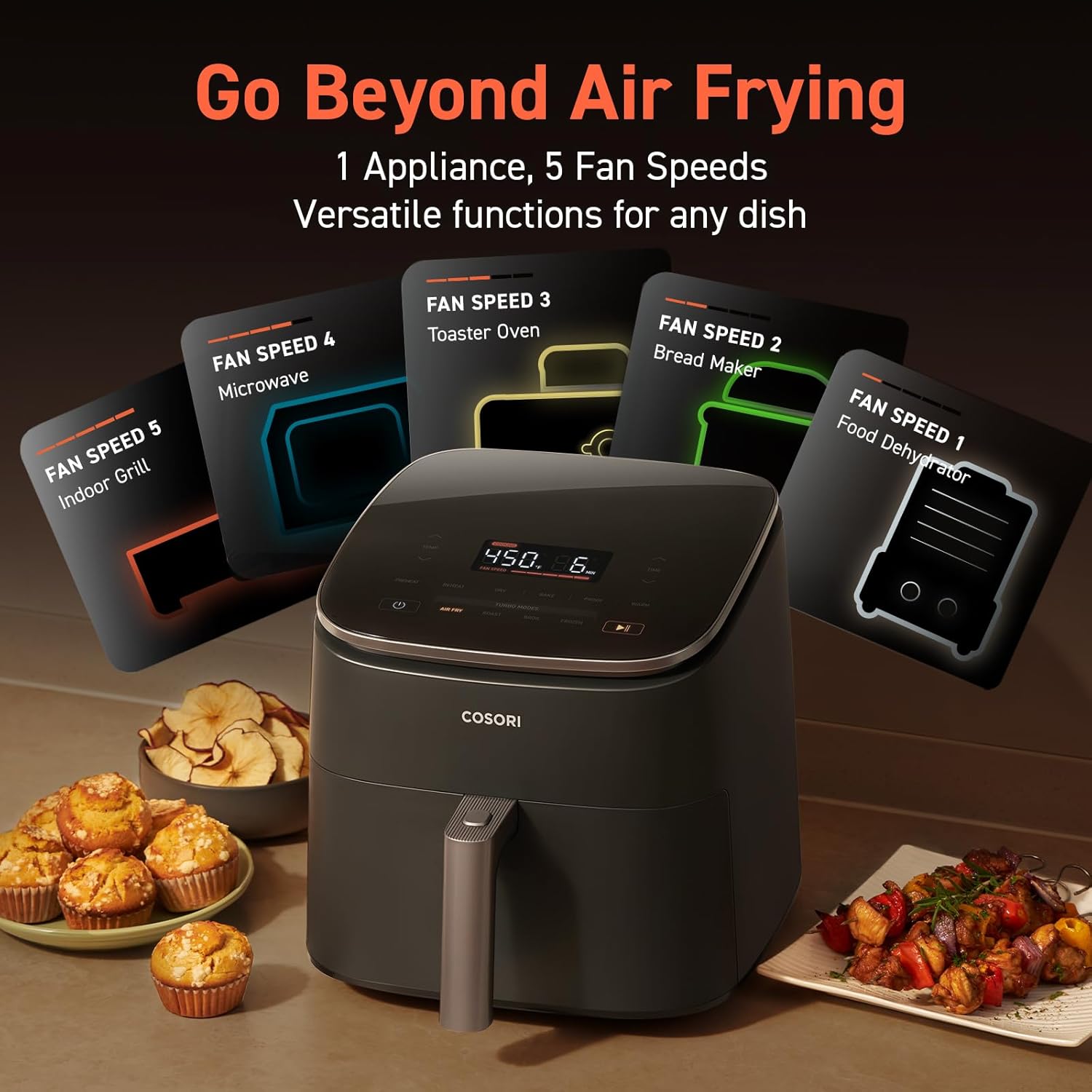 COSORI Air Fryer 9-in-1 Compact & Large 6-Qt Fast Turbo Modes Precise Heat for Even Results wourant