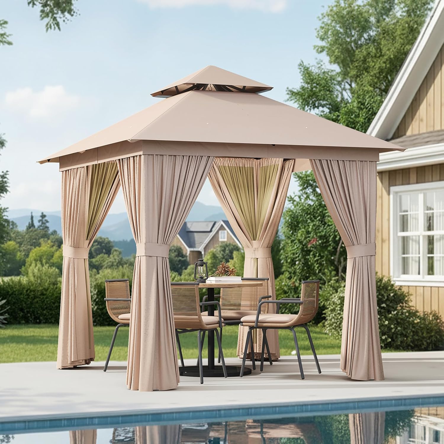 Aoxun Outdoor Gazebo for Patio 10x12, Metal Frame Canopy with Double Roofs wourant