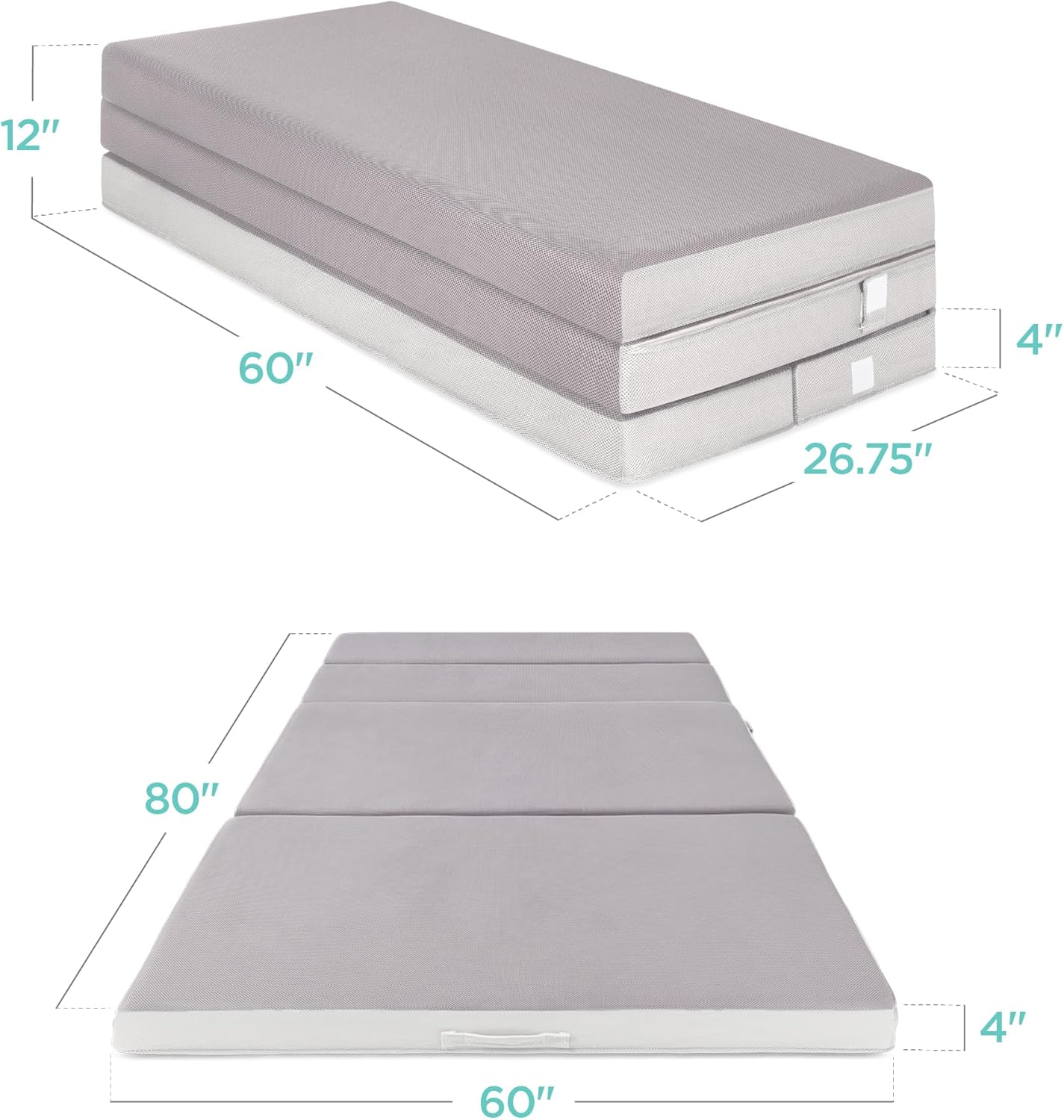 4in Portable Queen-Size Mattress, Tri-Fold Mattress for Camping, Guest, Toddler wourant