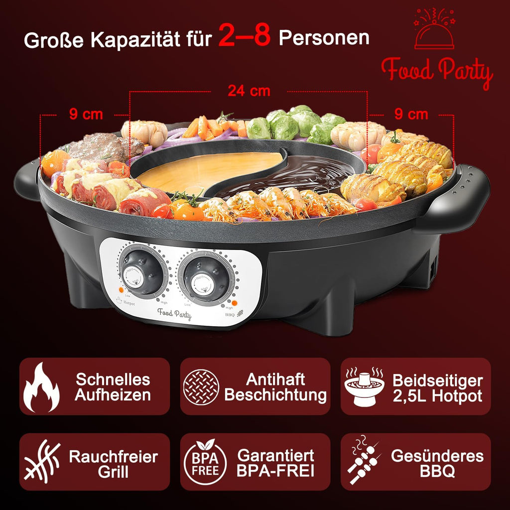 Food Party Hot Pot with Grill 2 in 1 Electric Smokeless Grill and Hotpot Pot Combo Korean BBQ Grill 110V 1700W woonhhop