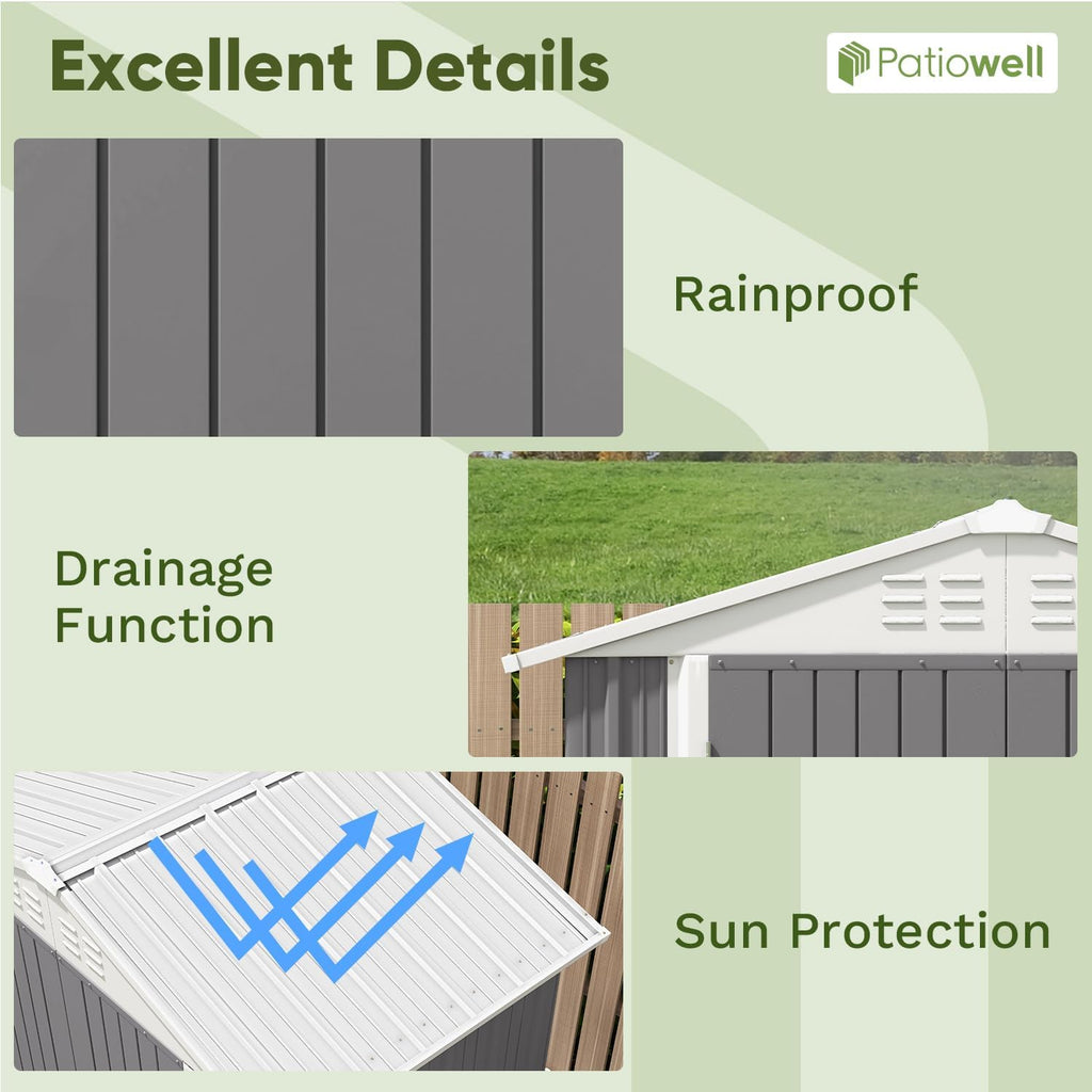 Patiowell 5x3 FT Outdoor Storage Shed Tool Shed with Sloping Roof and Lockable Door Metal Shed wourant
