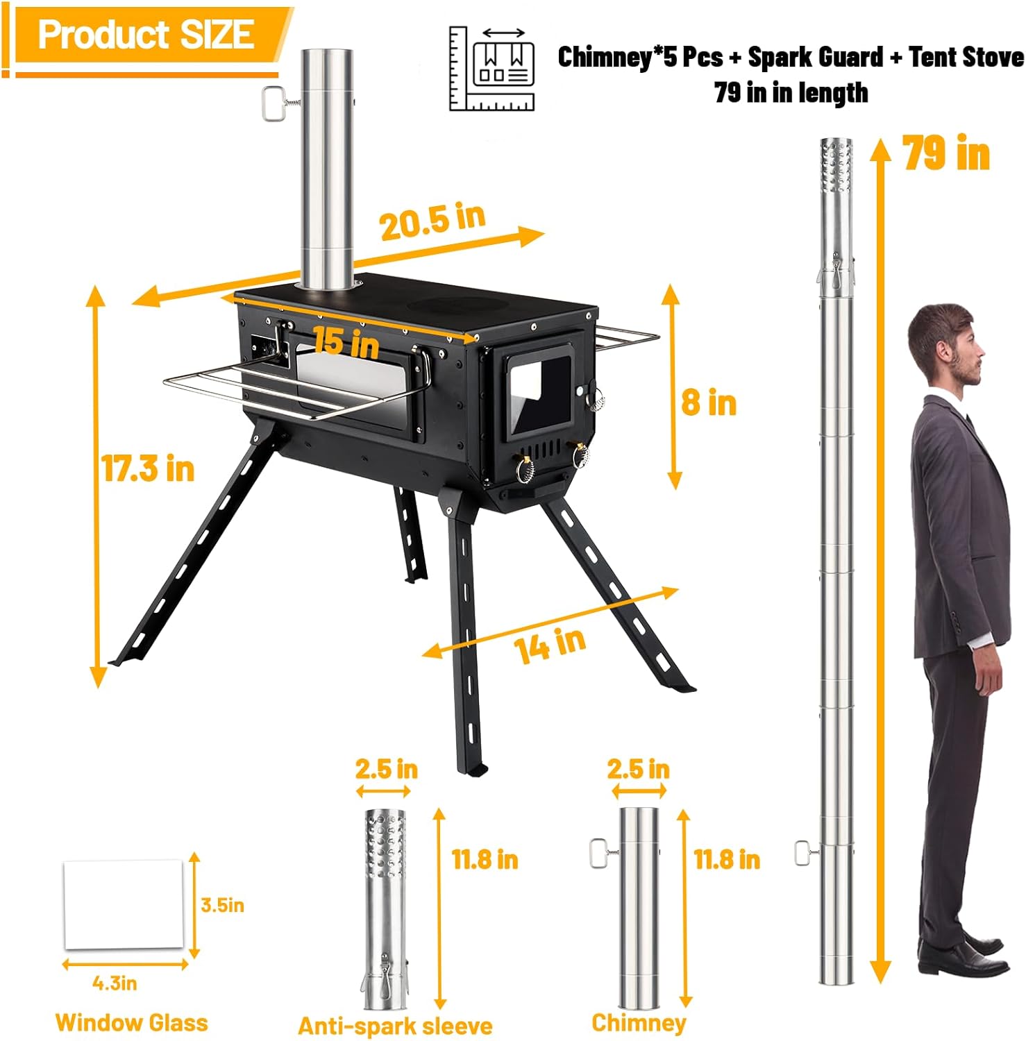 Hot Tent Stove Wood Stove, Small Wood Stove for Outdoor Heating and Cooking, Ice Fishing, Hunting wourant