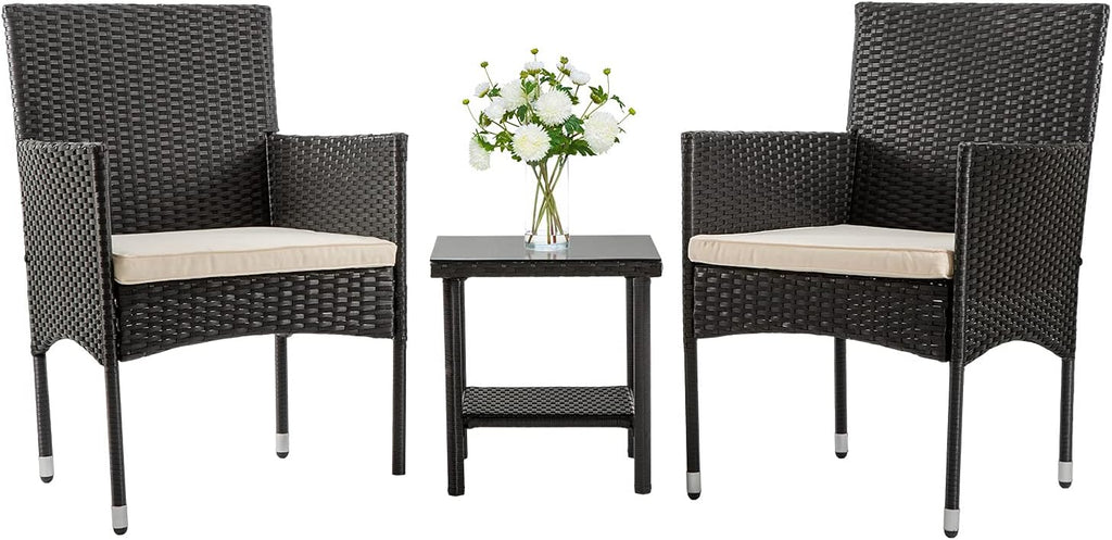 FDW | 4-Piece Patio Furniture Set | Black | Outdoor Wicker Furniture with Coffee Table | Modern Rattan Chairs Conversation Set | Outdoor Seating | Weather-Resistant | for Porch, Garden, Lawn woonhhop
