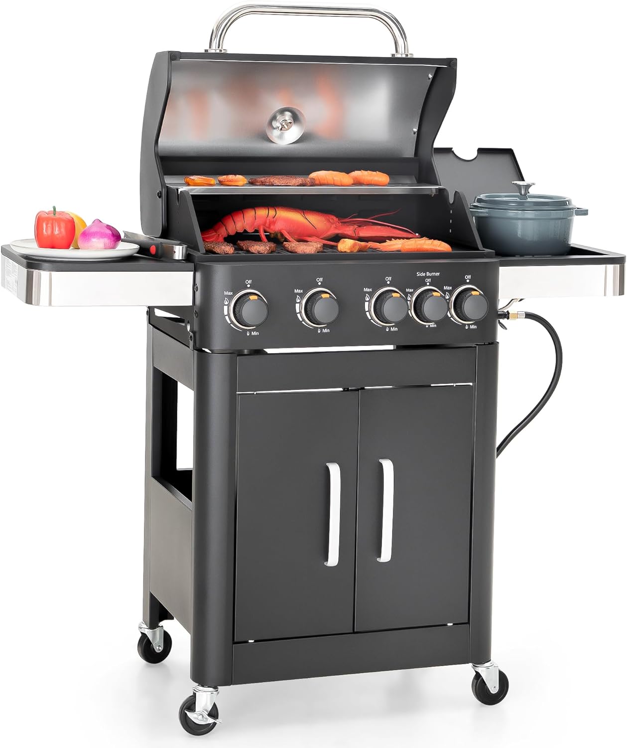 Captiva Designs Propane Gas Grill and Charcoal Grill Combo with Side Burner wourant