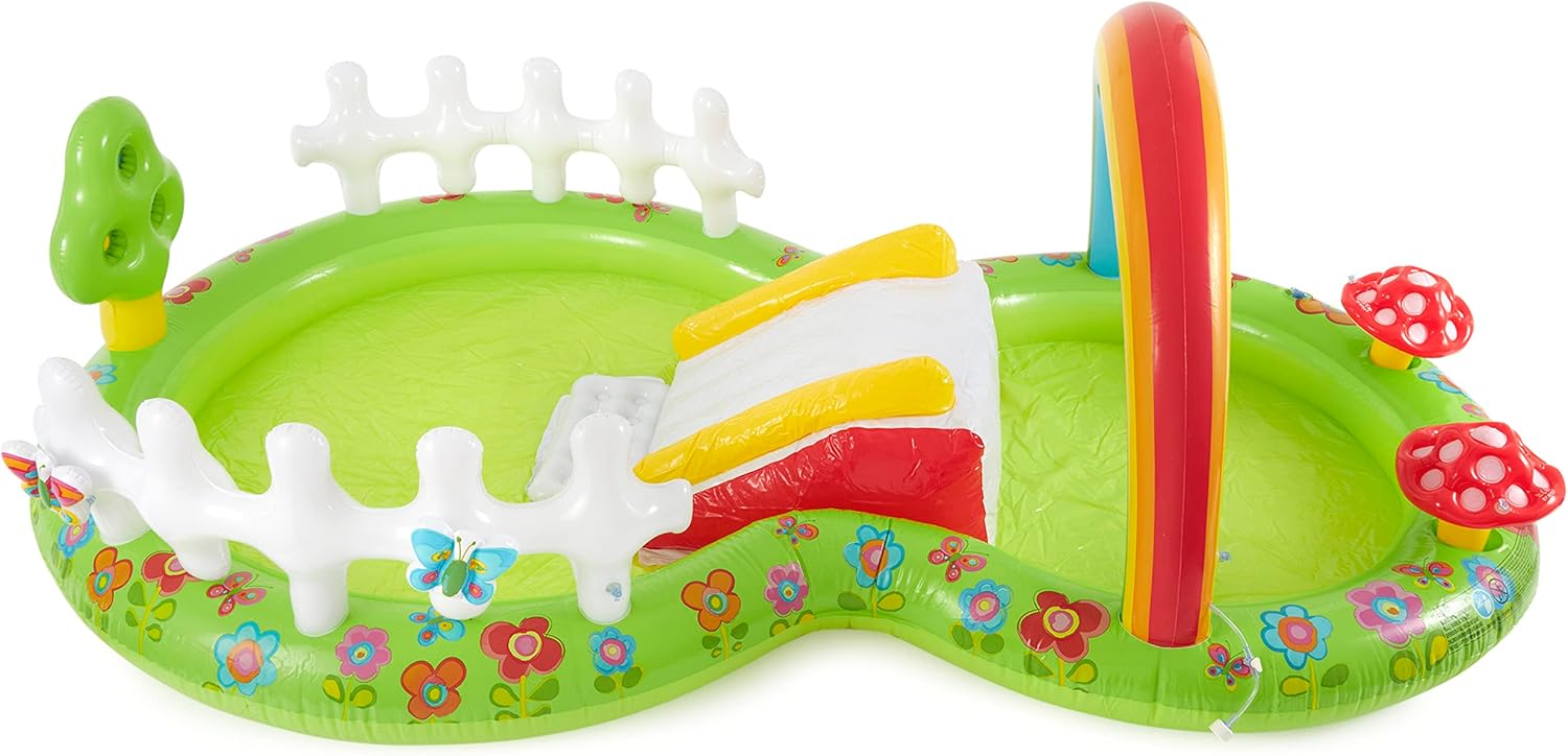 Intex 96" x 78" x 28" Inflatable Jungle Adventure Play Center Spray Kiddie Pool - Backyard Kids Water Slide, Outdoor Blow-Up Splash Pad for Toddlers wourant