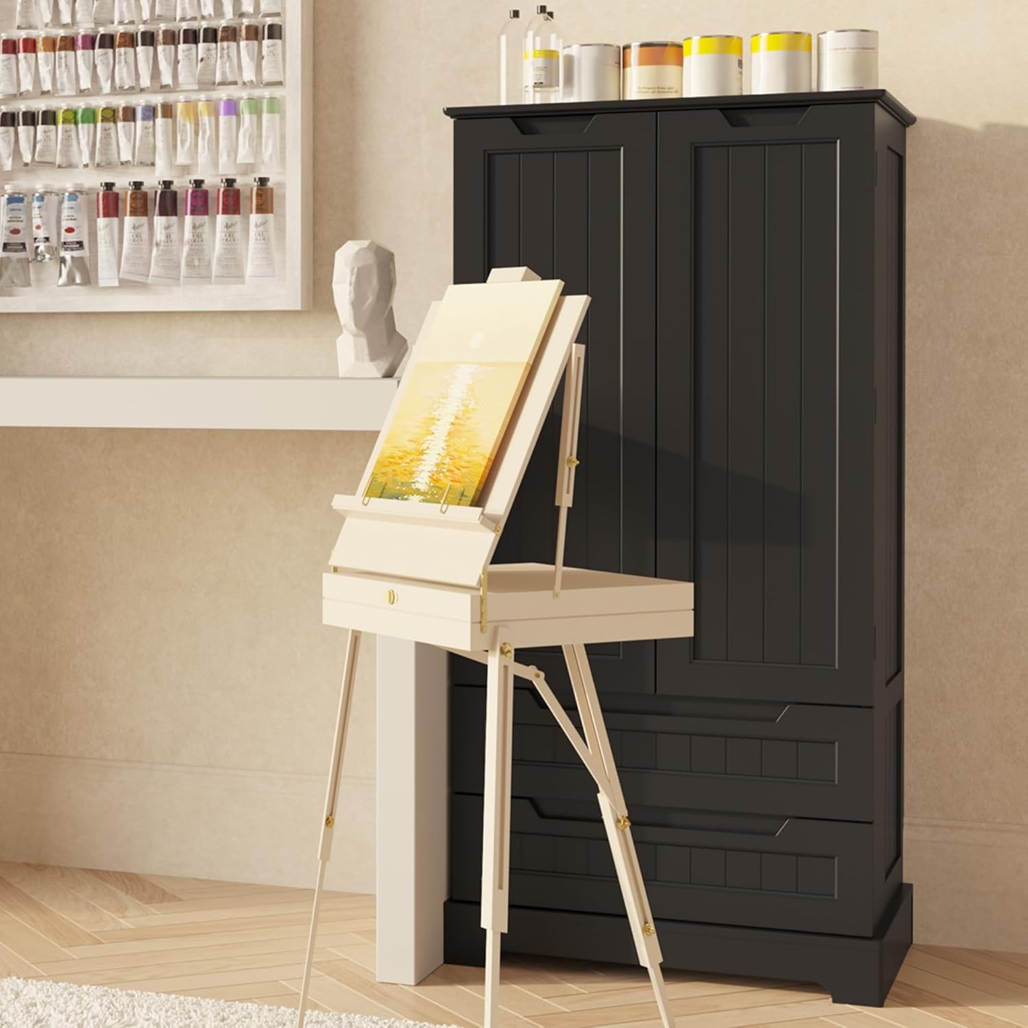 Gizoon Kitchen Pantry Cabinet with Drawers Freestanding Bathroom Storage Cabinet with Doors and Shelves, 47 Inch Small Pantry Cabinet wourant