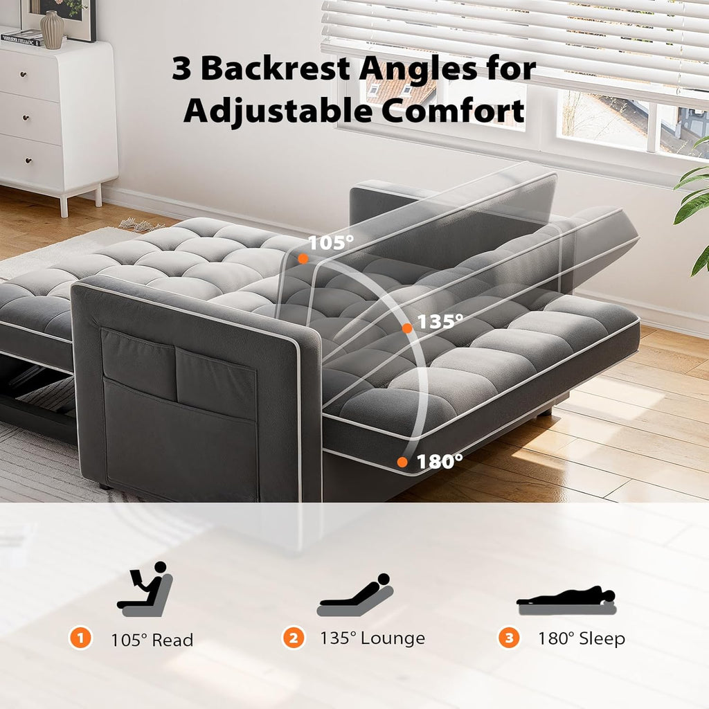 Pipishell 3 in 1 Convertible Sleeper Sofa Bed,Pull Out Couch for Living Room with USB Ports & Side Pockets,Adjustable Backrest,Velvet,Loveseat Sofa Bed,Futon Couches,Black wourant