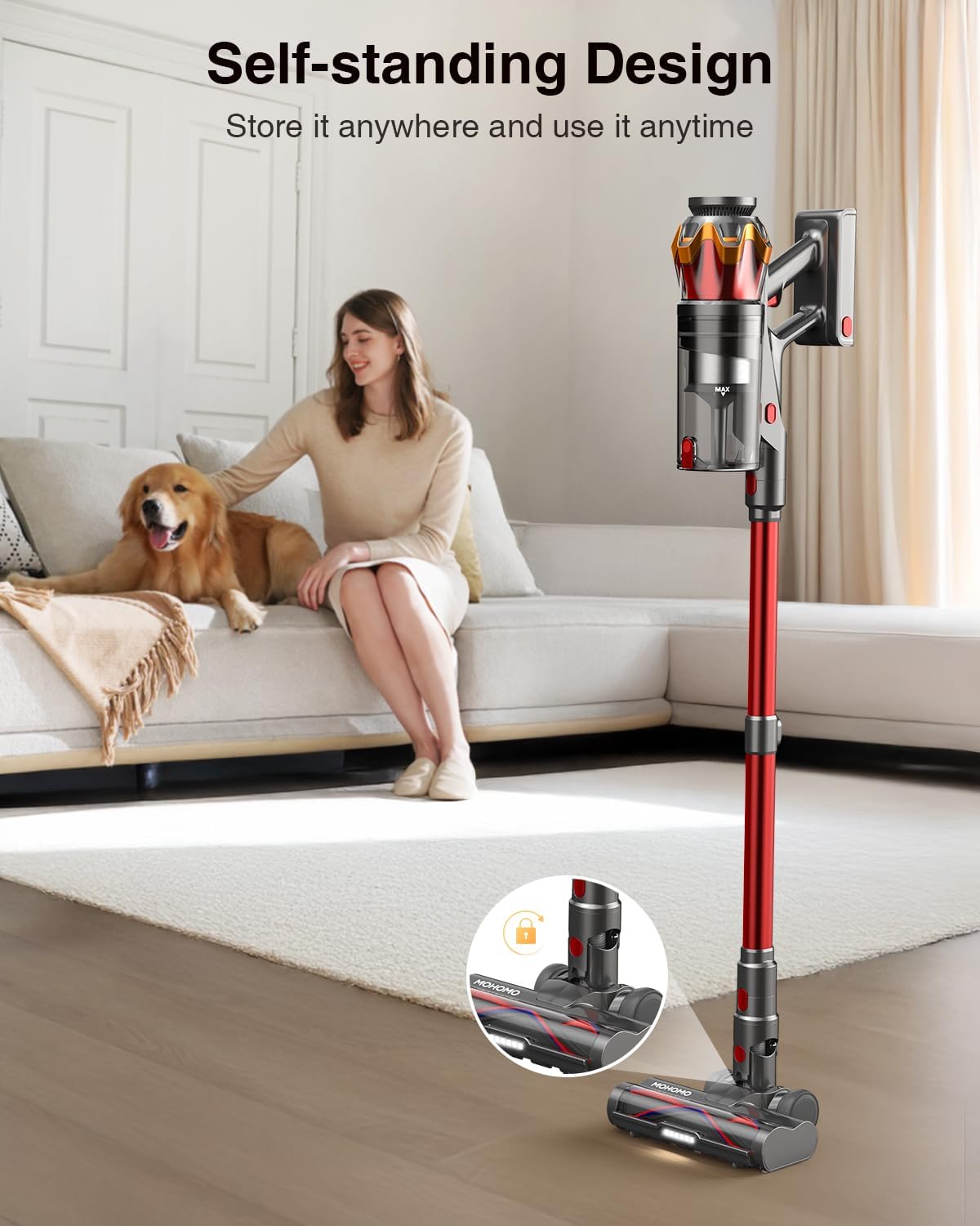 Cordless Vacuum Cleaner,580W 48KPA 65Mins Vacuum Cleaners for Home,Self-Standing Stick Vacuum with Anti-Tangle Brush & OLED Touch Screen,Rechargeable Vacuum Cordless for Pet Hair,Carpet,Hardwood Floor wourant