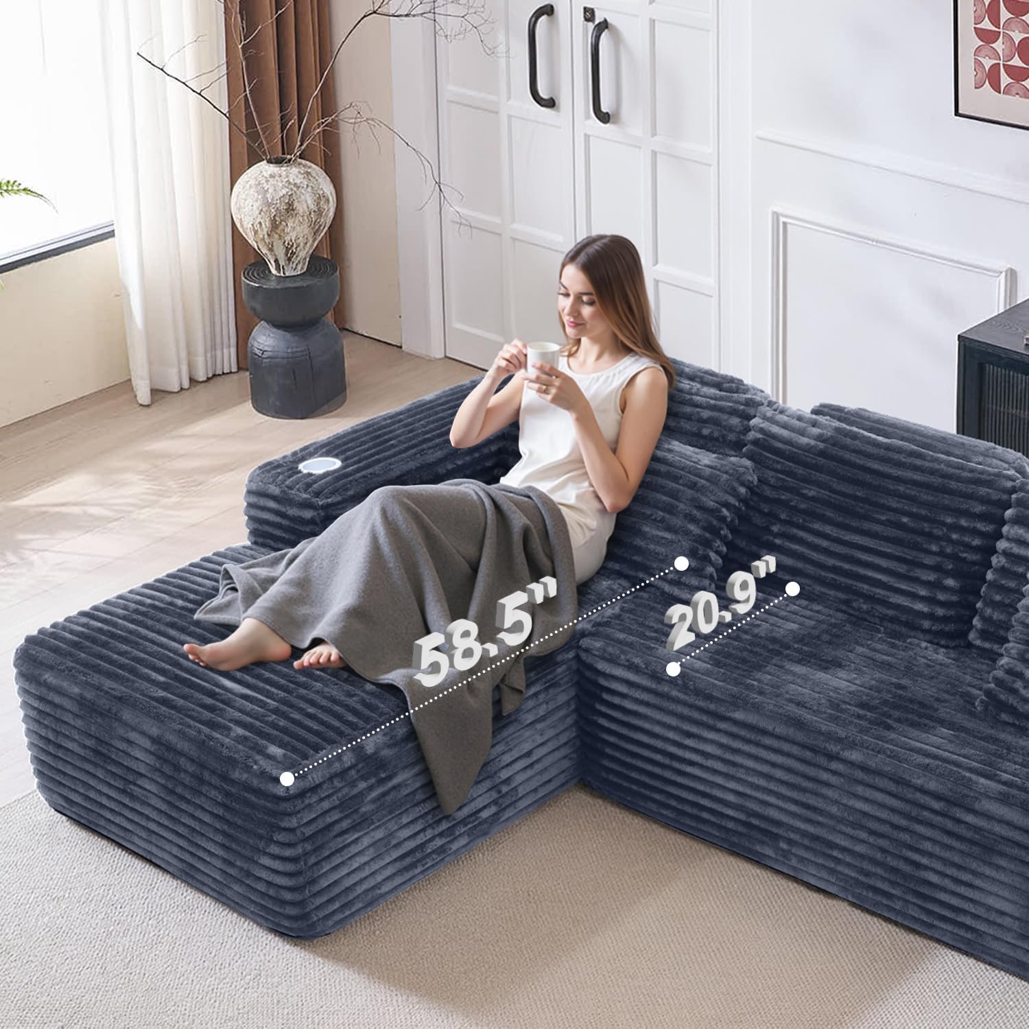 Cloud Sectional Couch with L-Shape Chaise, Modern Modular Sofa with Deep Seat, Built-in Cup Holder & Storage Pocket for Living Room Bedroom, No Assembly Required (Dark Gray, Left Sitting Chaise) wourant