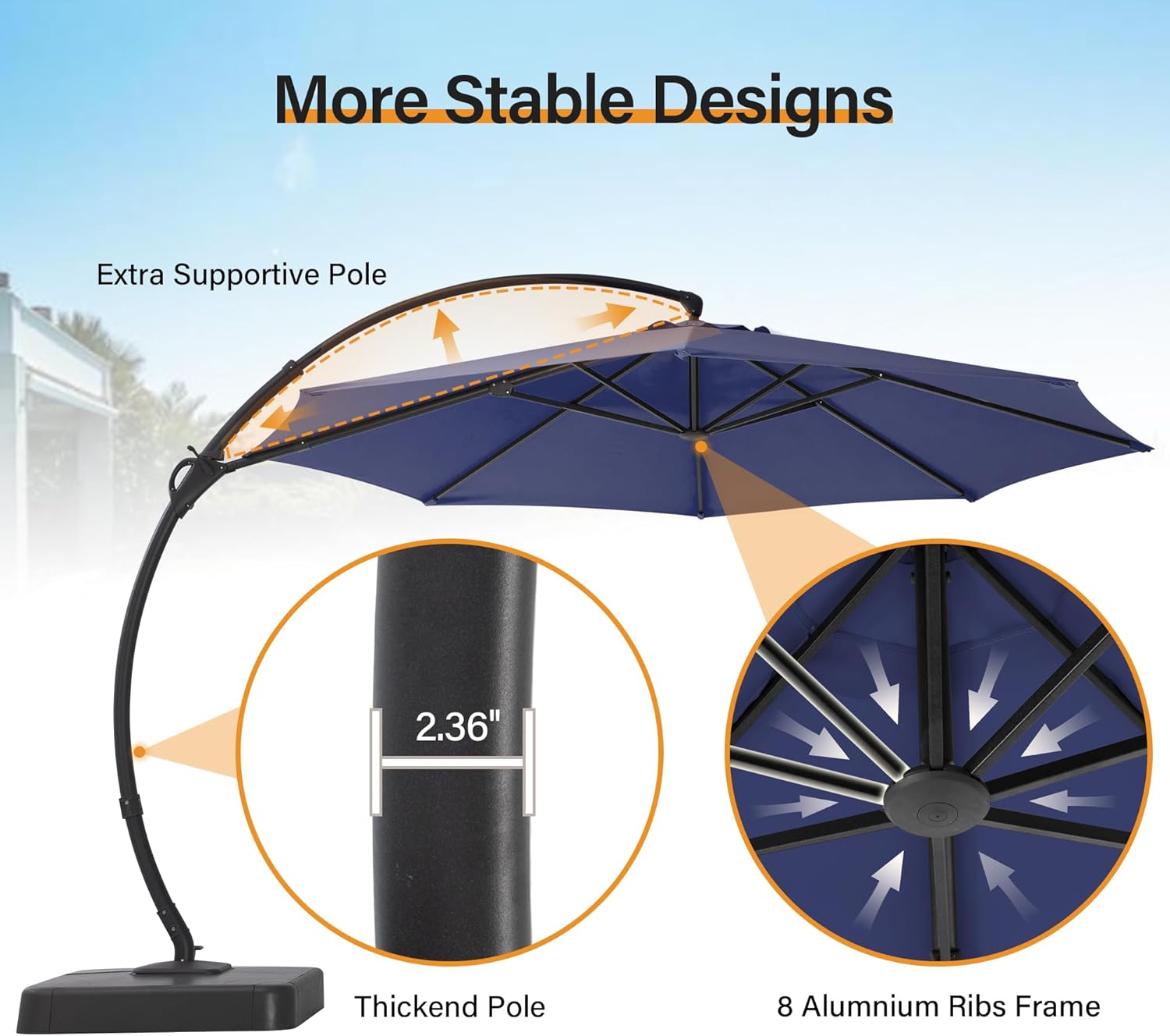 LAUSAINT HOME Outdoor Patio Umbrella with Base included, 11 FT Deluxe Curvy Cantilever Umbrella Heavy Duty Offset Hanging Umbrella with 360° Rotation for Market, Pool, Garden, Backyard, Deck (Beige) wourant