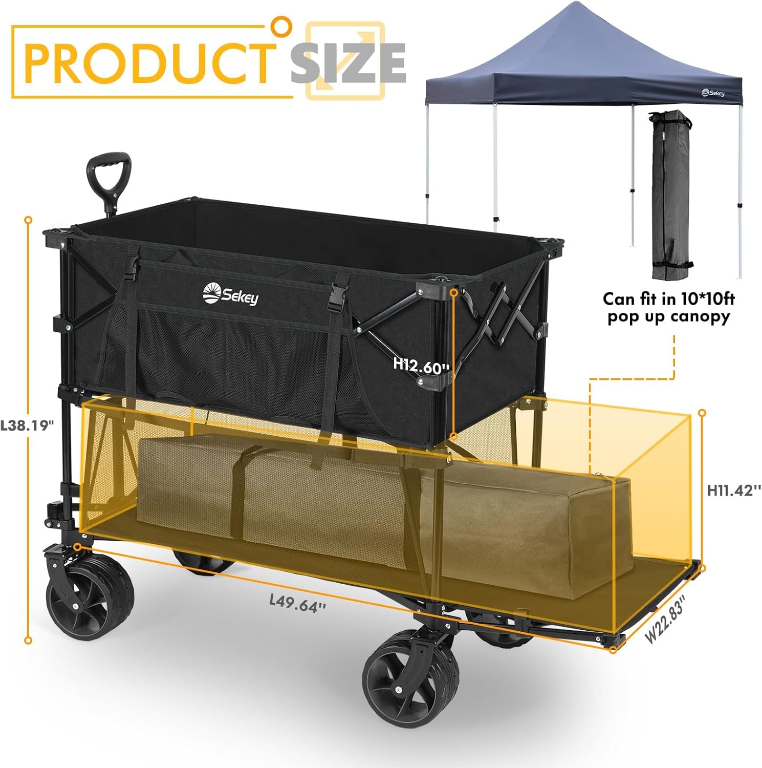 400L Large Capacity Folding Double Decker Wagon with Brakes, 50" Extra Long Extender Cart, 500lbs Heavy Duty Collapsible Wagons wourant