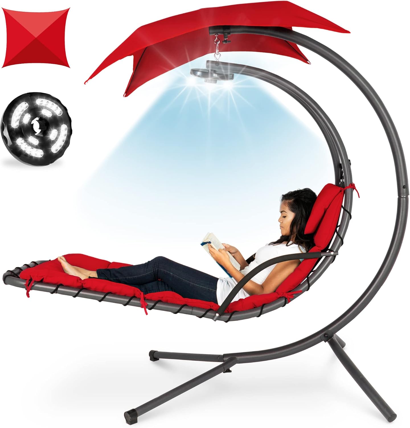 Best Choice Products Outdoor Hanging Curved Steel Chaise Lounge Chair Swing w/Built-in Pillow and Removable Canopy - Teal wourant