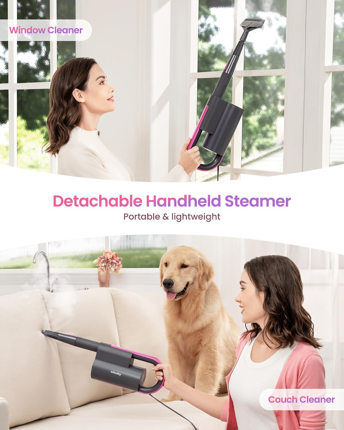 7-in-1 Steam Mop Dual-Rod Design with Detachable Handheld Steamer for Walls, Grouts, Hard Floors, Tiles, includes Multi-purpose Accessories and Washable Microfiber Pads wourant