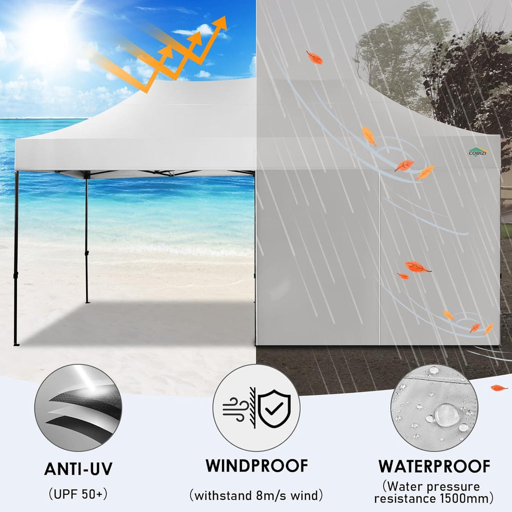 COBIZI 10x20 Heavy Duty Pop up Canopy Tent with 6 sidewalls Easy Up Commercial Outdoor Canopy Wedding Party Tents for Parties All Season Wind & Waterproof Gazebo with Roller Bag,Black(Frame Thickened) wourant