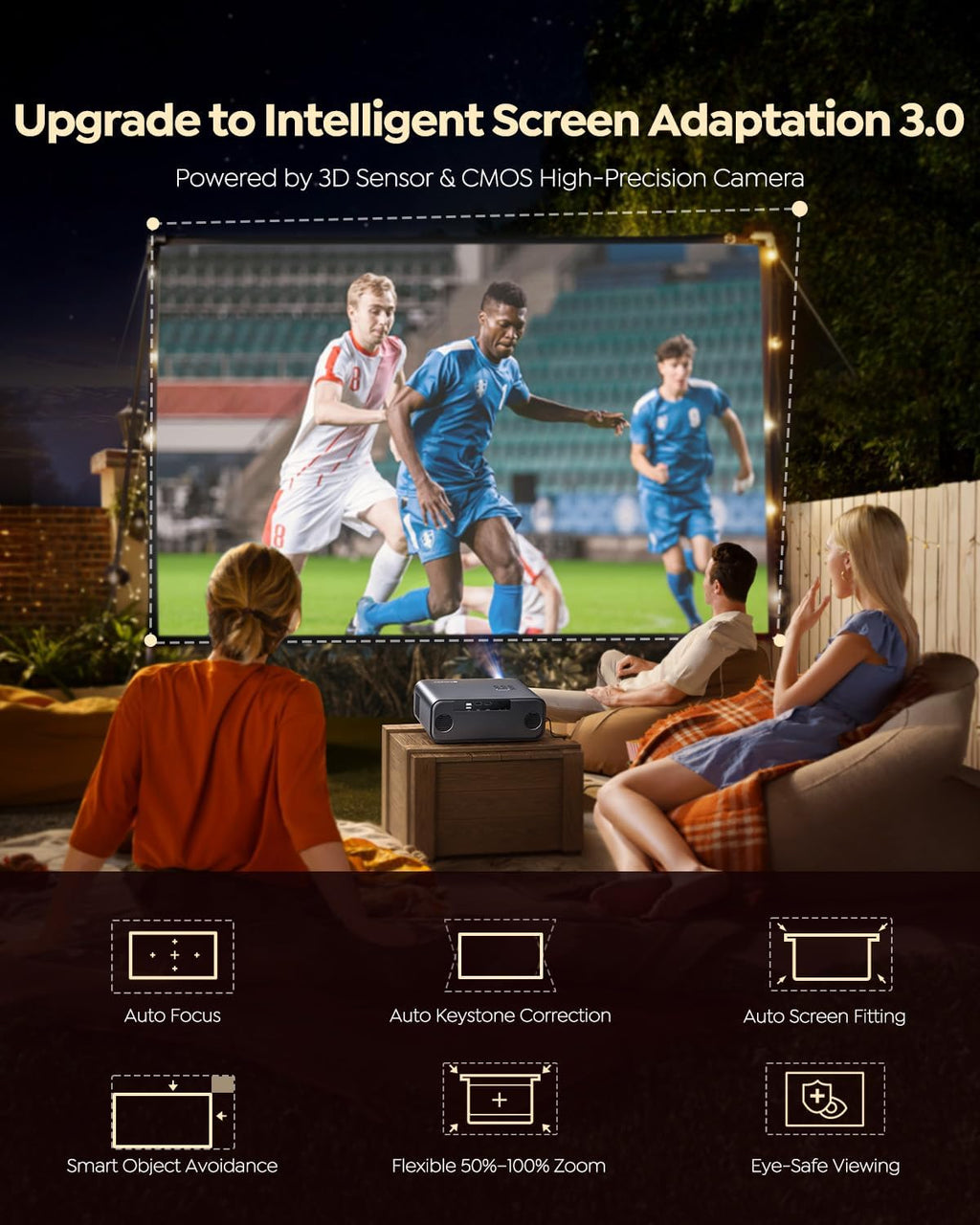 [Built-in Official Apps/4K Support] Smart Outdoor Projector with WiFi and Bluetooth wourant