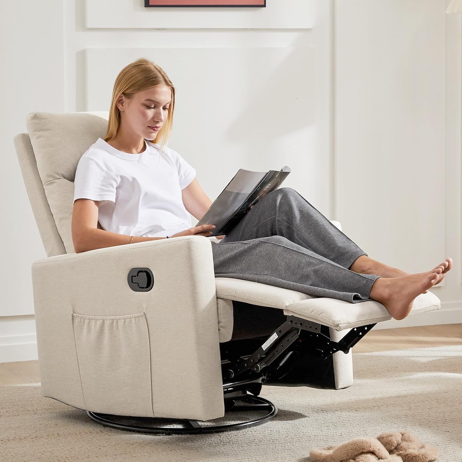 Sweetcrispy Massage Recliner Chair for Adults, Adjustable Home Theater Seating with Lumbar Support for Living Room, Modern Fabric Reclining, Light Grey wourant