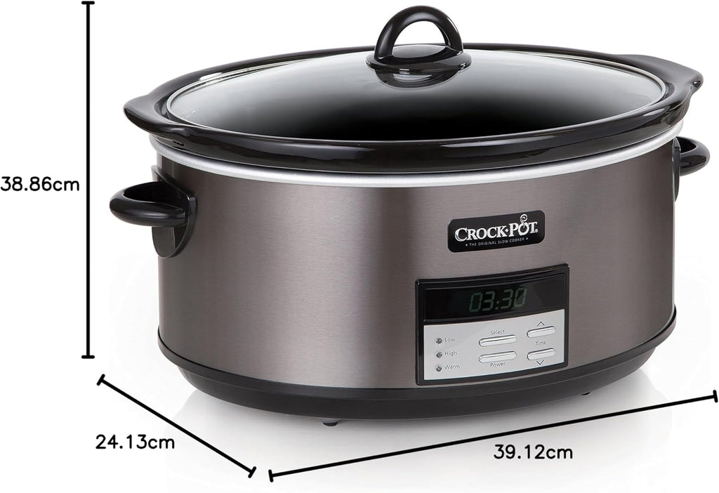 Large 8-Quart Programmable Slow Cooker with Auto Warm Setting Black Stainless Steel wourant