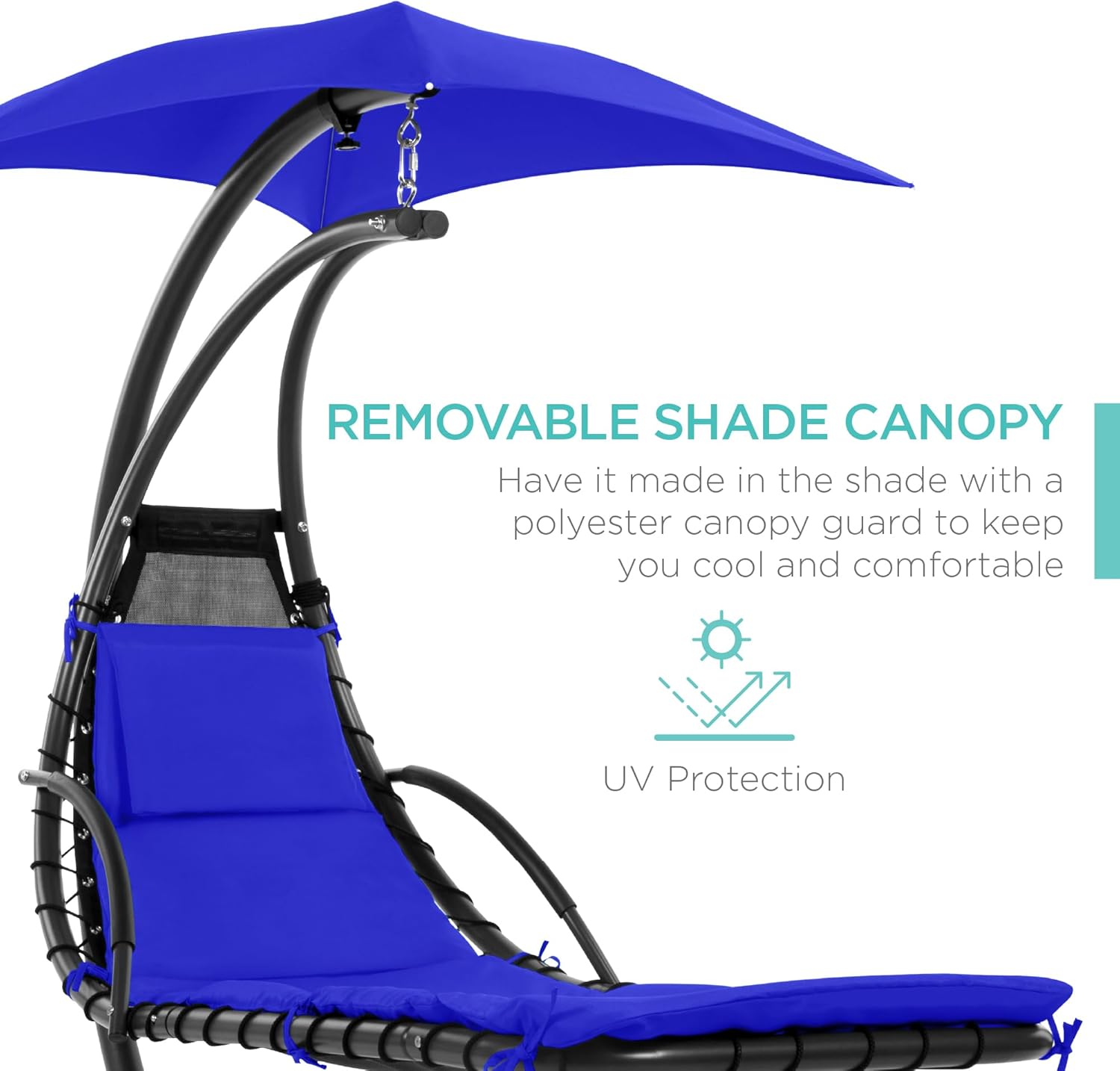 Best Choice Products Outdoor Hanging Curved Steel Chaise Lounge Chair Swing w/Built-in Pillow and Removable Canopy - Teal wourant