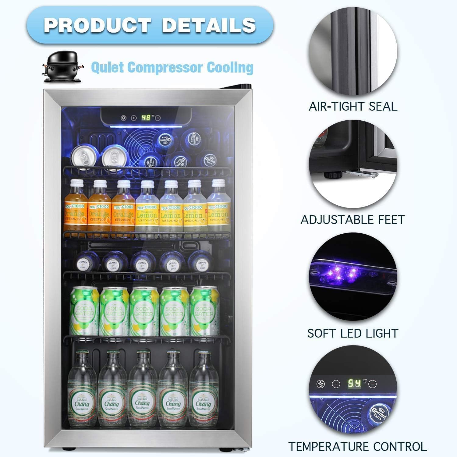 Antarctic Star Beverage Refrigerator Cooler 68 Can, Mini Fridge with Glass Door for Beer Drinks Wine,Freestanding Small Fridge with Electronic Temperature Control for Home and Bar,1.7 cu.ft wourant