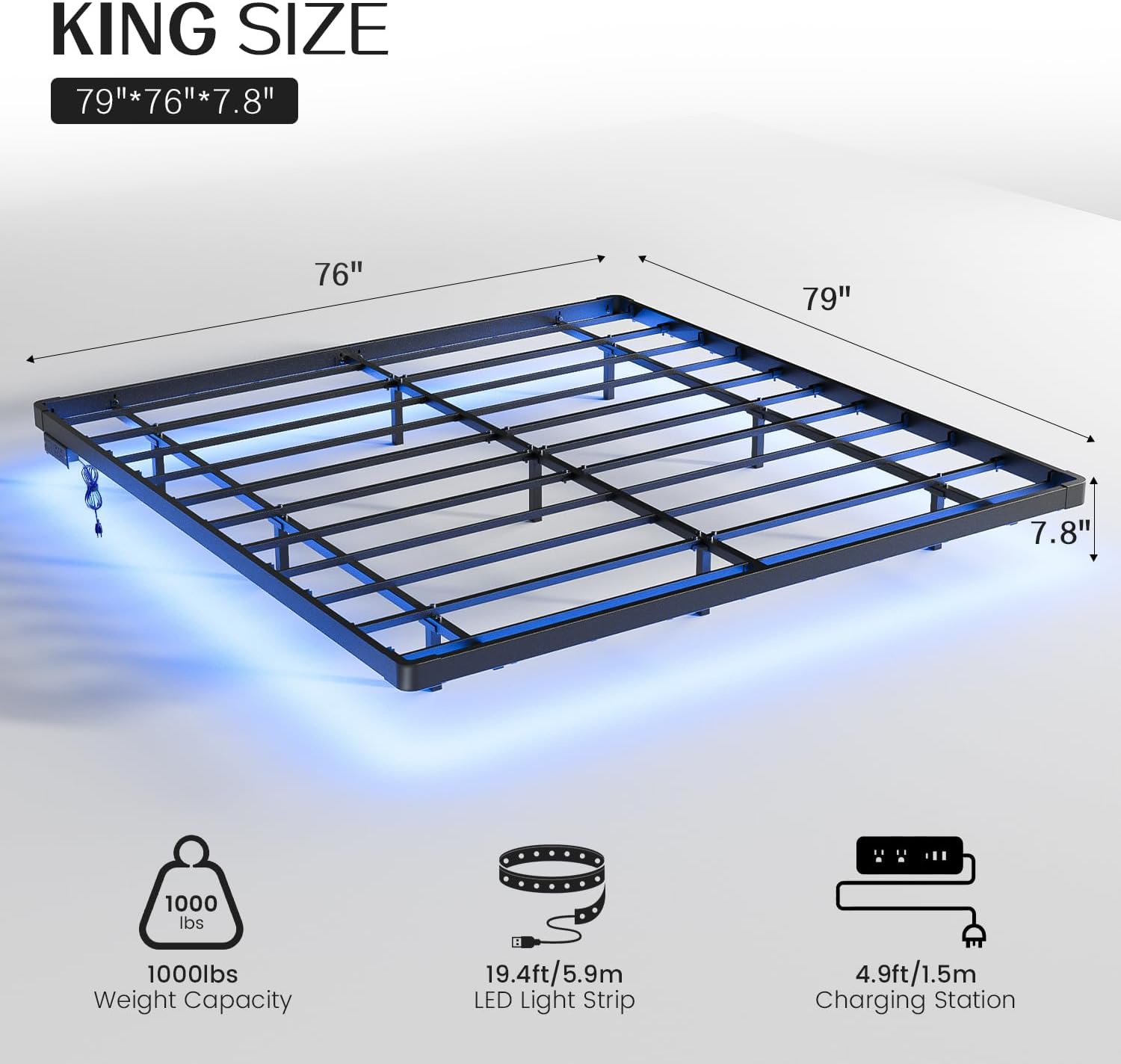 OLEVS Floating Bed Frame Queen Size with Smart LED Lights Modern Metal Platform Bed wourant