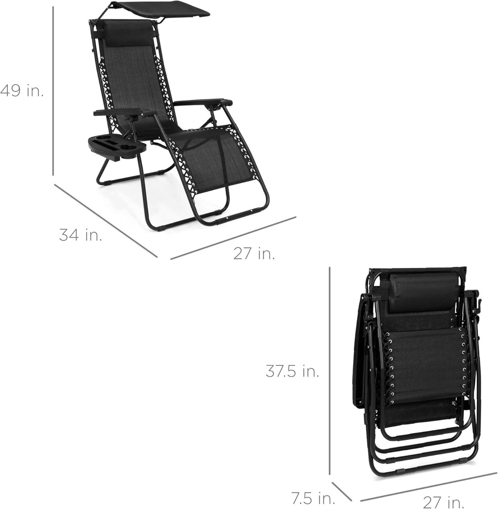Best Choice Products Folding Zero Gravity Outdoor Recliner Patio Lounge Chair w/Adjustable Canopy Shade, Headrest, Side Accessory Tray, Textilene Mesh - Peacock Blue wourant