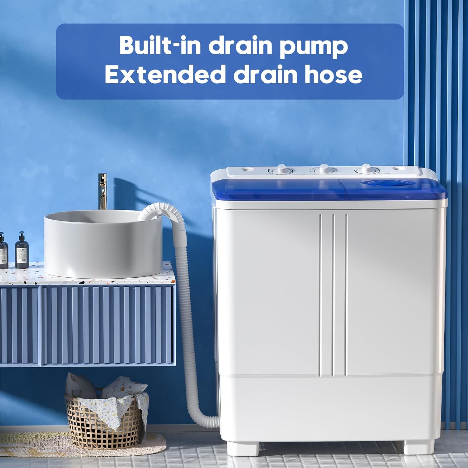 Auertech Portable Washing Machine 28lb Twin Tub Washing Machine Mini Compact Washing Machine with Drain Pump wourant