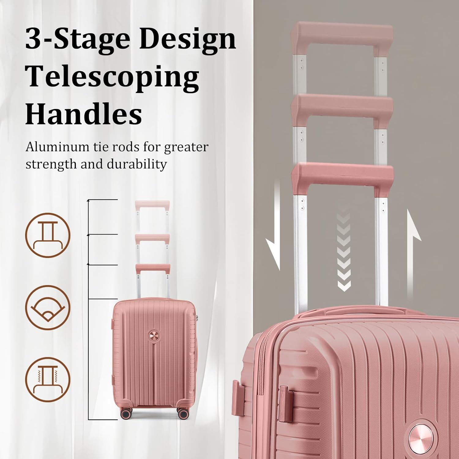5-piece PP hardshell lightweight travel carry-on luggage set with dual spinner wheels and TSA lock wourant
