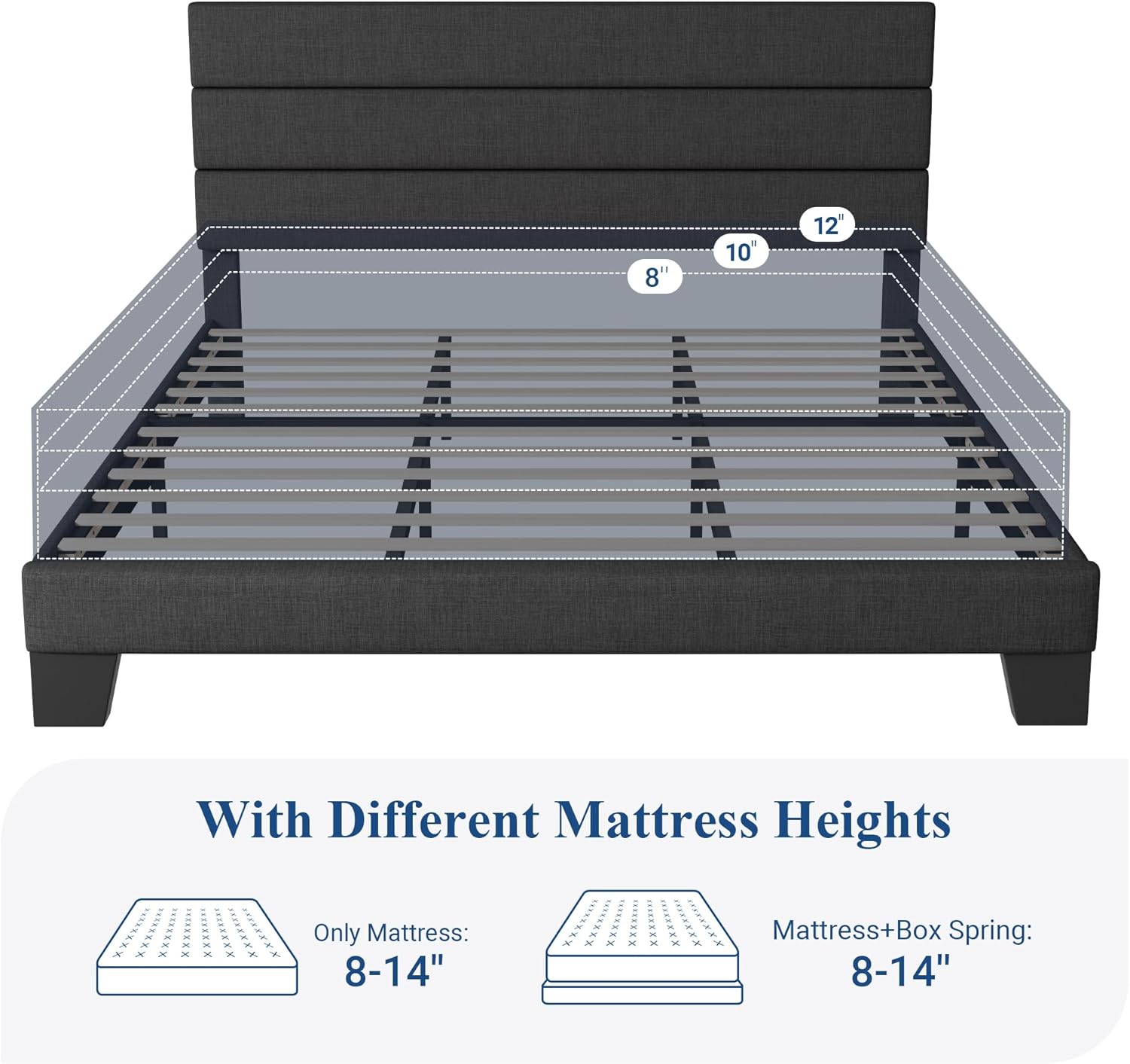 Allewie Queen Size Platform Bed Frame Fabric Upholstered Headboard Wooden Slats Support wourant