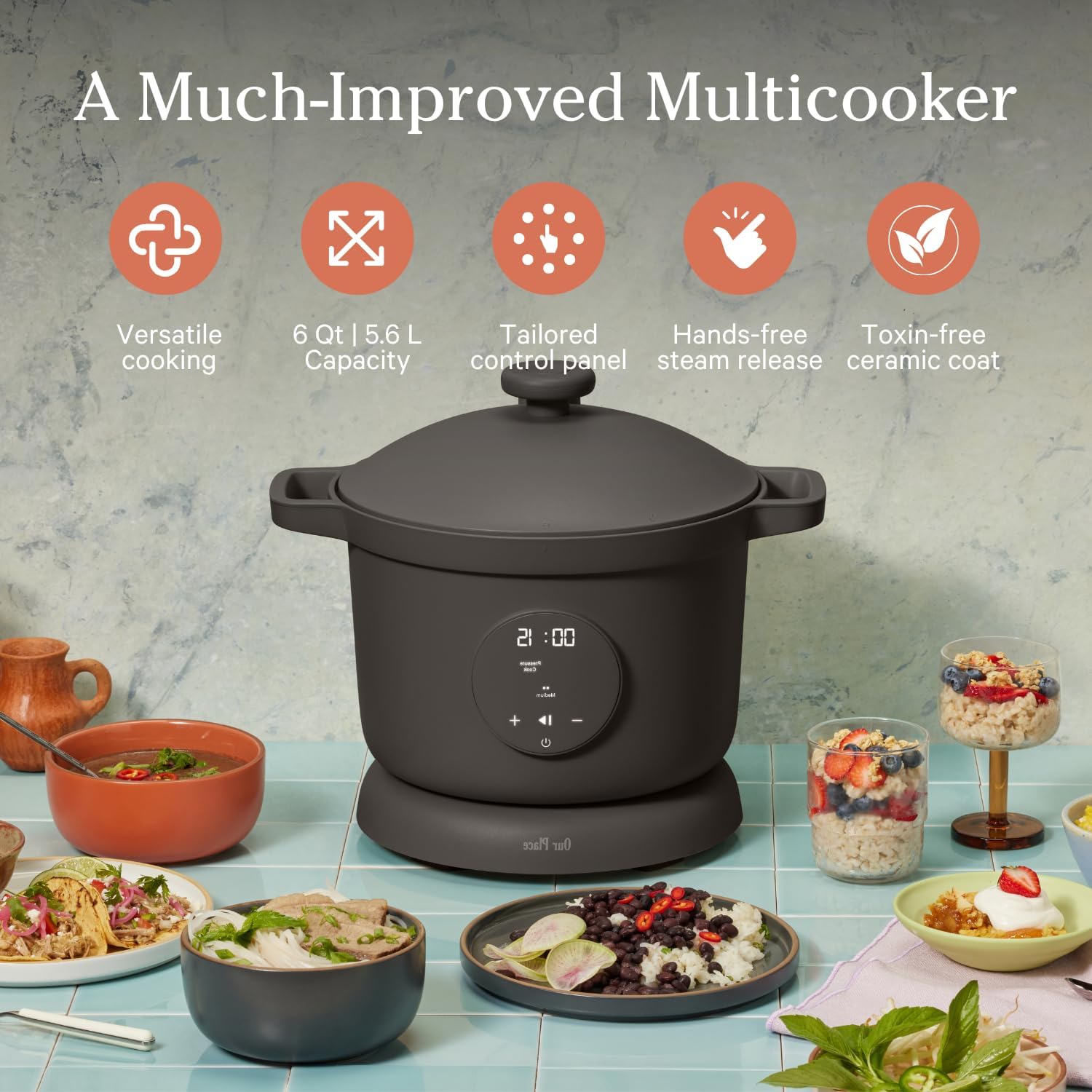 Our Place Dream Cooker | 6-quart Multicooker | 4 Versatile Modes | Pressure Cook, Slow Cook, Sear & Saute, Keep Warm | Hands-Free Steam Release | Tailored Control Panel | Steam wourant