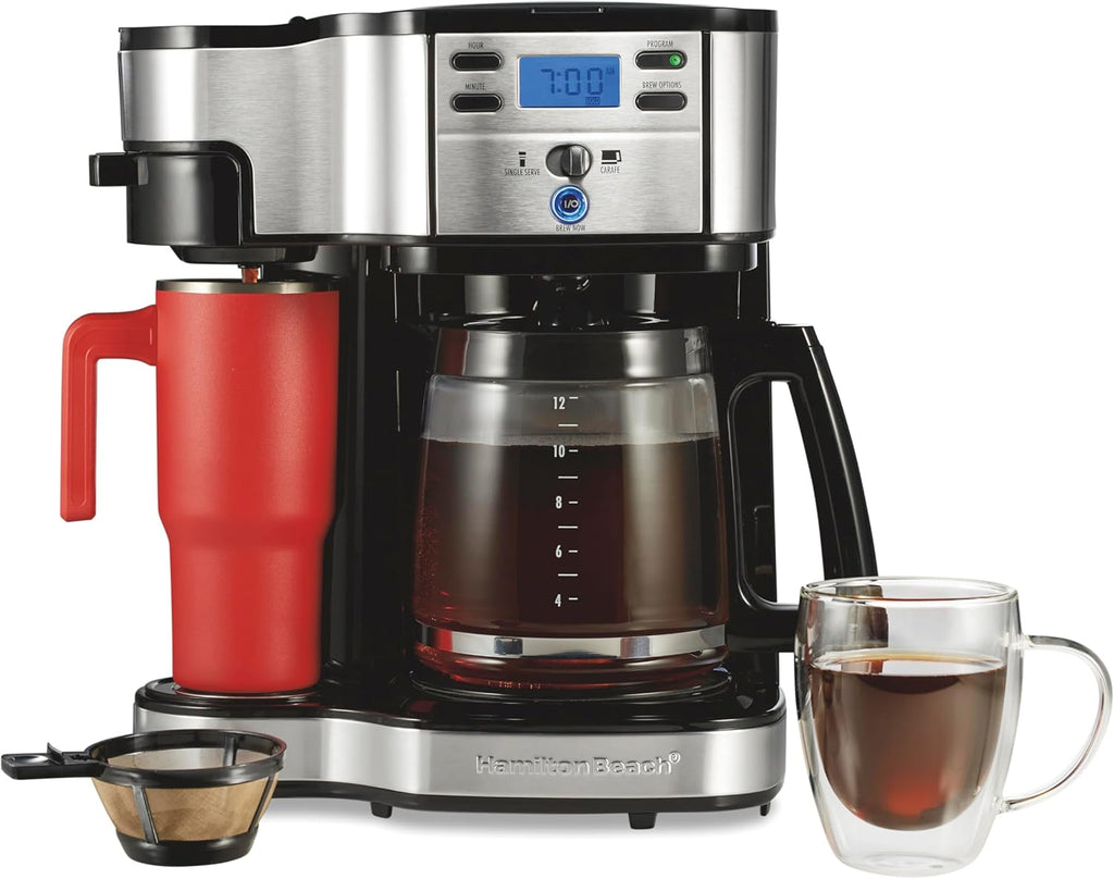 Hamilton Beach 2-Way 12 Cup Programmable Drip Coffee Maker & Single Serve Machine, Glass Carafe, Auto Pause and Pour, Black (49980R) wourant