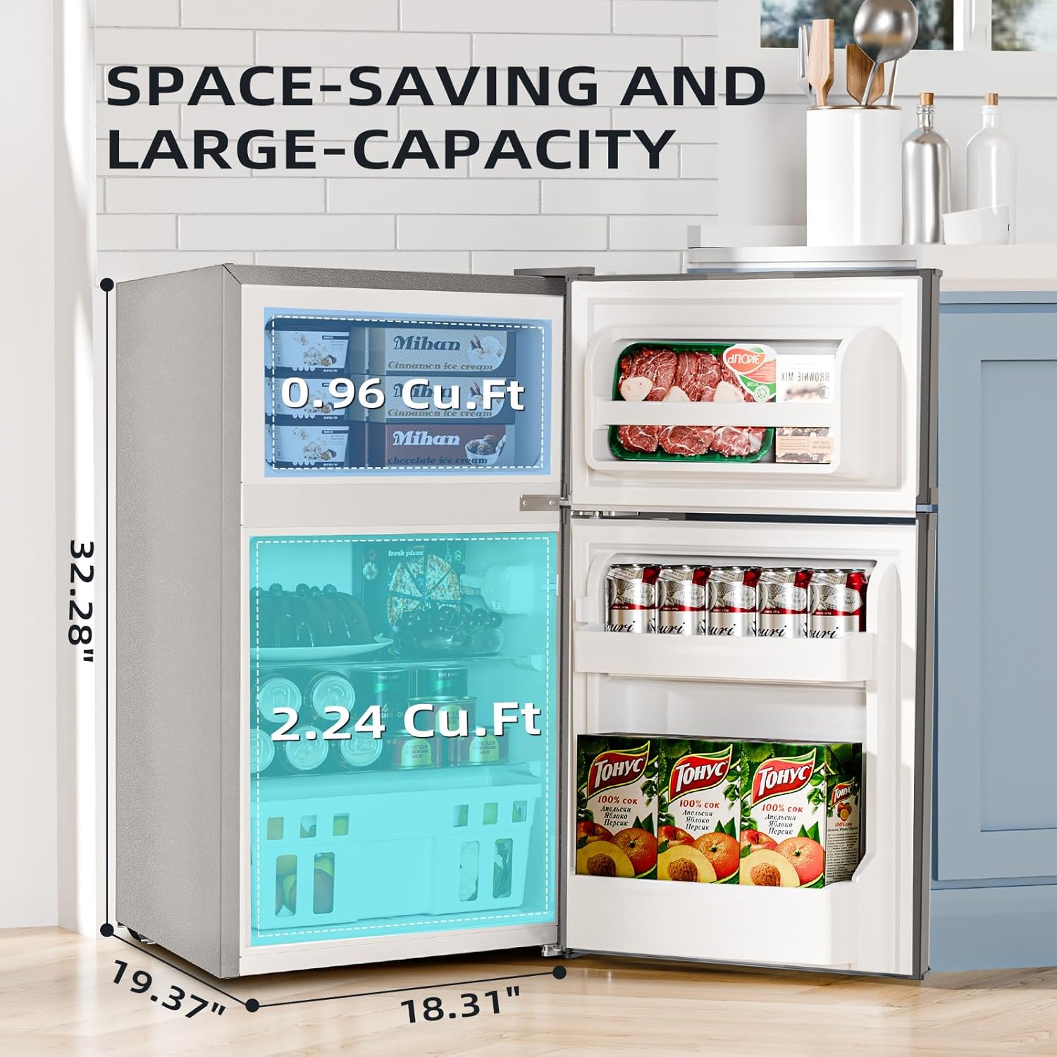 Antarctic Star 3.2 Cu.Ft,Mini Refrigerator with Freezer,Double Door Mini Fridge,Compact Refrigerator,Adjustable Thermostat,Mini Refrigerator for Bedroom/Office/Dorm/Kitchen(BLACK) wourant