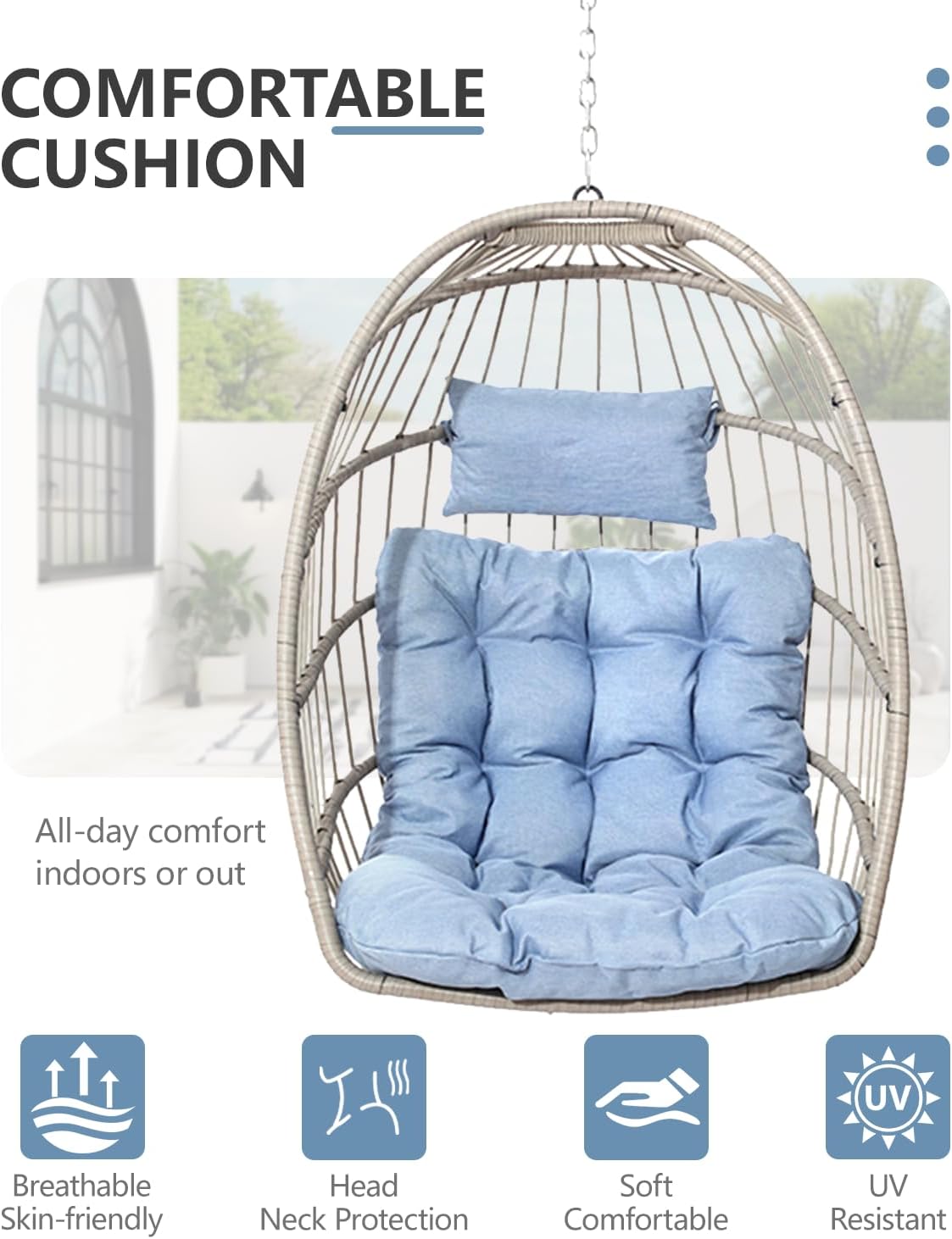 SWITTE Egg Chair Outdoor Indoor Wicker Hanging Egg Swing Chair 350lbs Capacity for Patio wourant