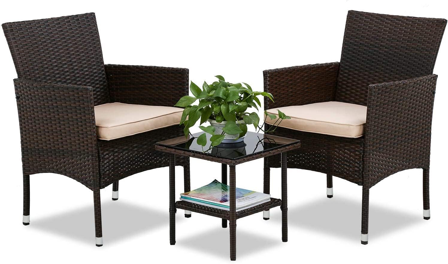 FDW | 4-Piece Patio Furniture Set | Black | Outdoor Wicker Furniture with Coffee Table | Modern Rattan Chairs Conversation Set | Outdoor Seating | Weather-Resistant | for Porch, Garden, Lawn woonhhop