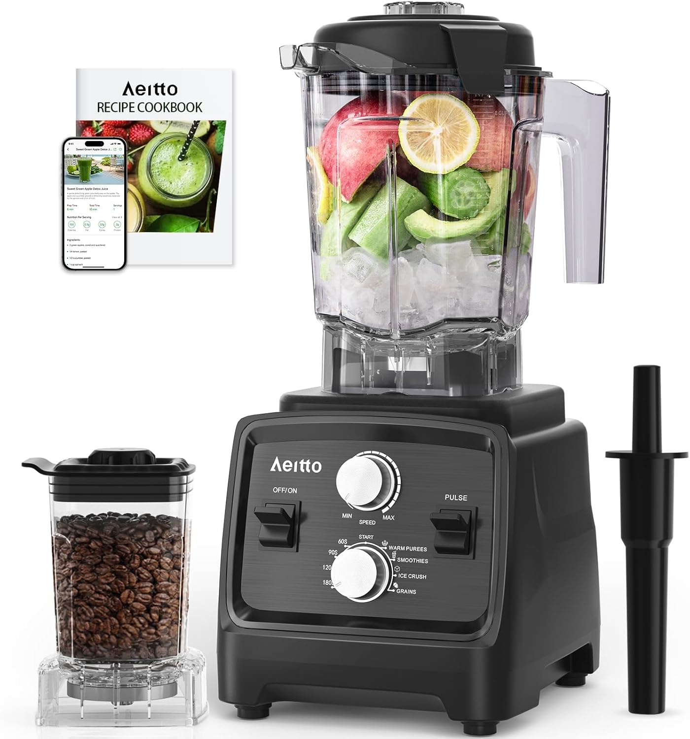 Aeitto Blenders for Kitchen with 1800W Motor, 68Oz. Large Capacity, 2-in-1 Blender & Grinder Combo wourant