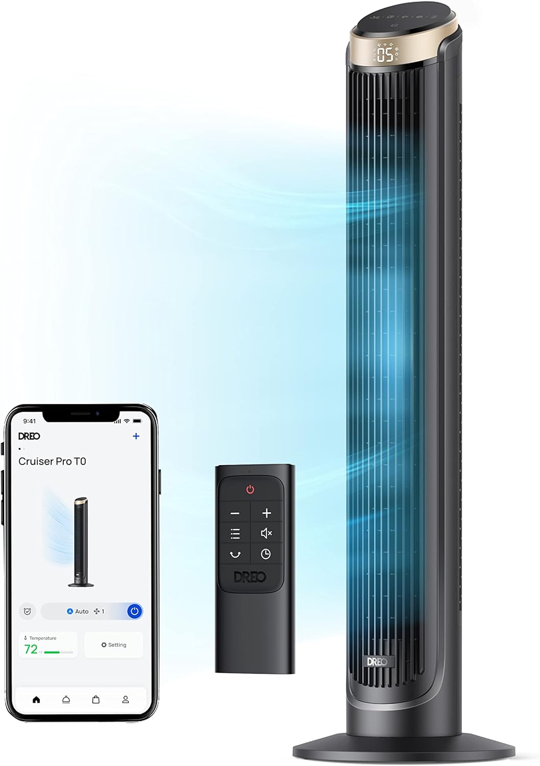 DREO Smart Tower Fan for Bedroom, Standing Fans for Indoors, 90° Oscillating, 26ft/s Velocity Quiet Floor Fan with Remote, 12H Timer, Voice Control Fans for Indoors, Compatible with Alexa woonhhop