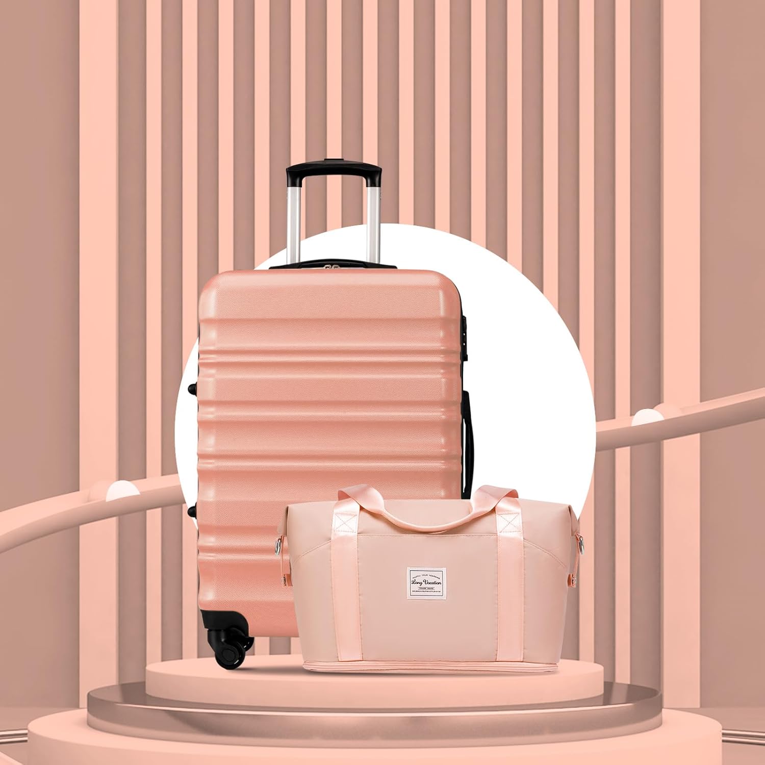 LONG VACATION 6 Piece Luggage Set Carry on Suitcase with ABS+PC hardshell, Spinner Wheels & YKK Zipper TSA Lock wourant