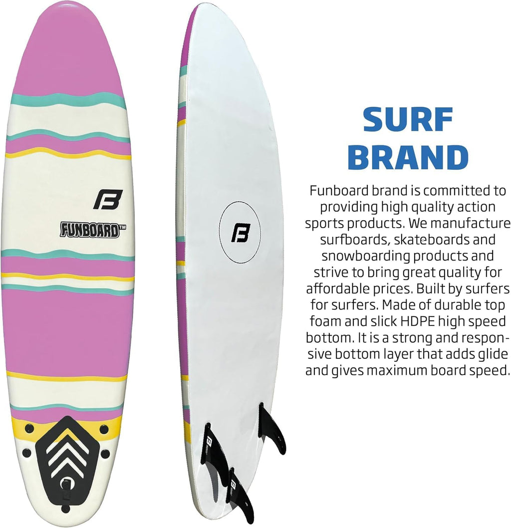 6 FUNBOARD Surfboard Softboard Foam Include (3) Fins 6 Foot Leash and (2) Wood Stringers wourant