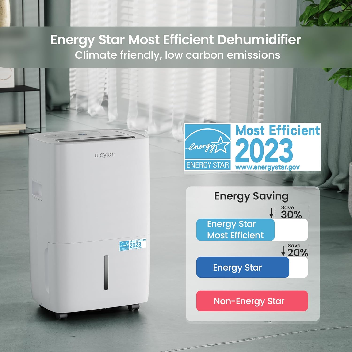 Waykar 2000 Sq. Ft Dehumidifier for Home and Basements, with Auto or Manual Drainage, 0.66 Gallon Water Tank Capacity wourant