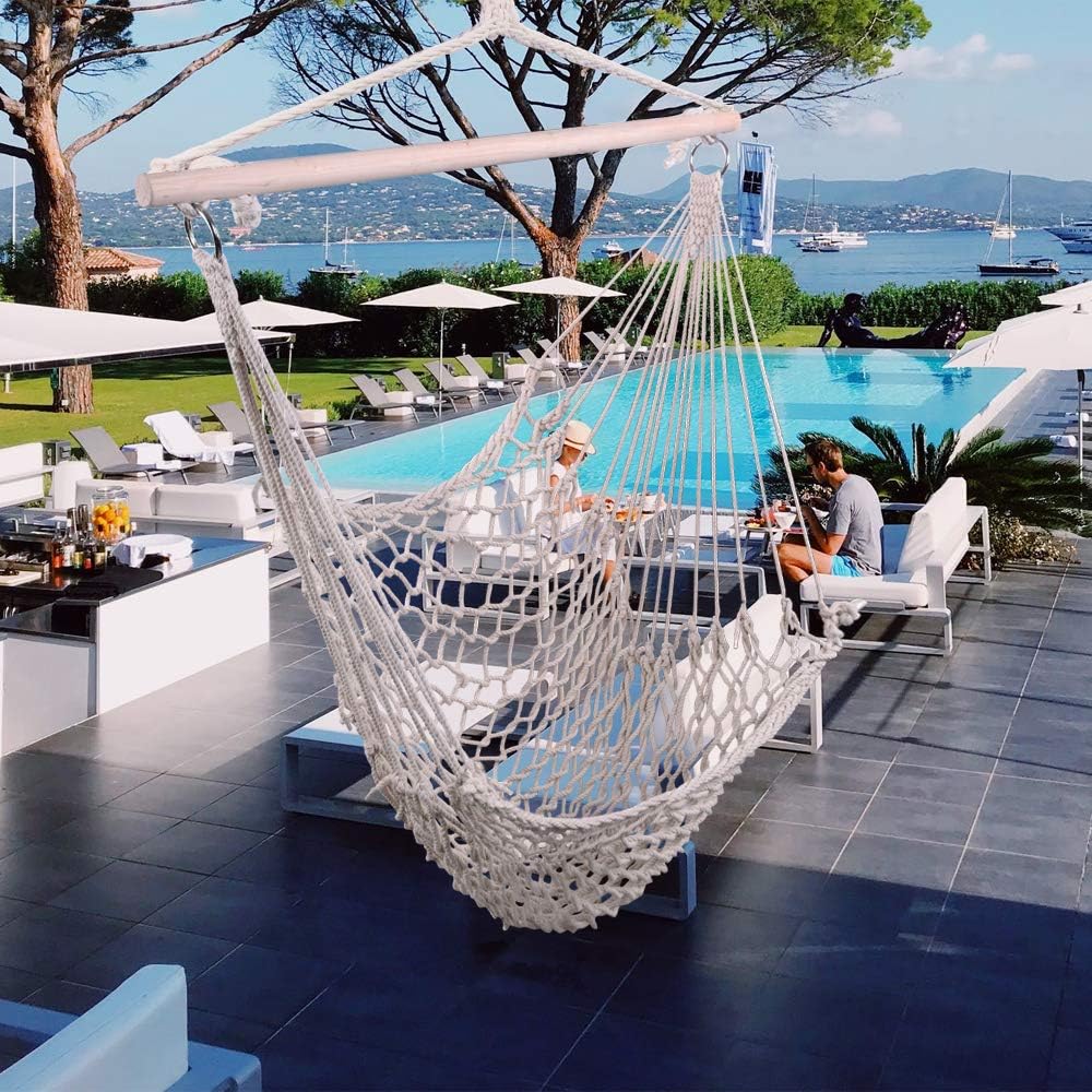 ONCLOUD Hammock Chair Hanging Rope Swing, Load Capacity Up to 550 LBS Macrame Hammock Swing Seat with Two Cushions, Hammock Seats with Portable Steel Spreader Bar for Indoor/Outdoor, Black wourant