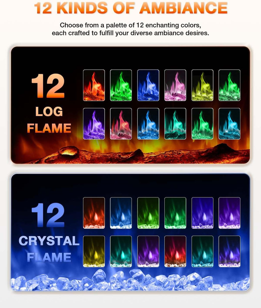 Electric Fireplace 60Inch,Wall Mounted Electric Fireplace Heater with Timer Inserts，TV Stand Touch Screen and Realistic Flame,Log Set,Crystal Flames 750 to 1500W，Remote for Living Room wourant