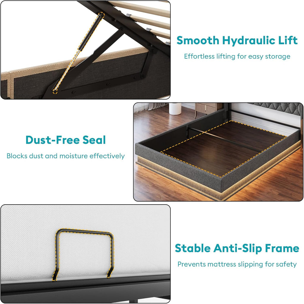 Queen Bed Frame Storage Lift Up Queen Size Bed Frame Headboard Upholstered Platform Bed wourant