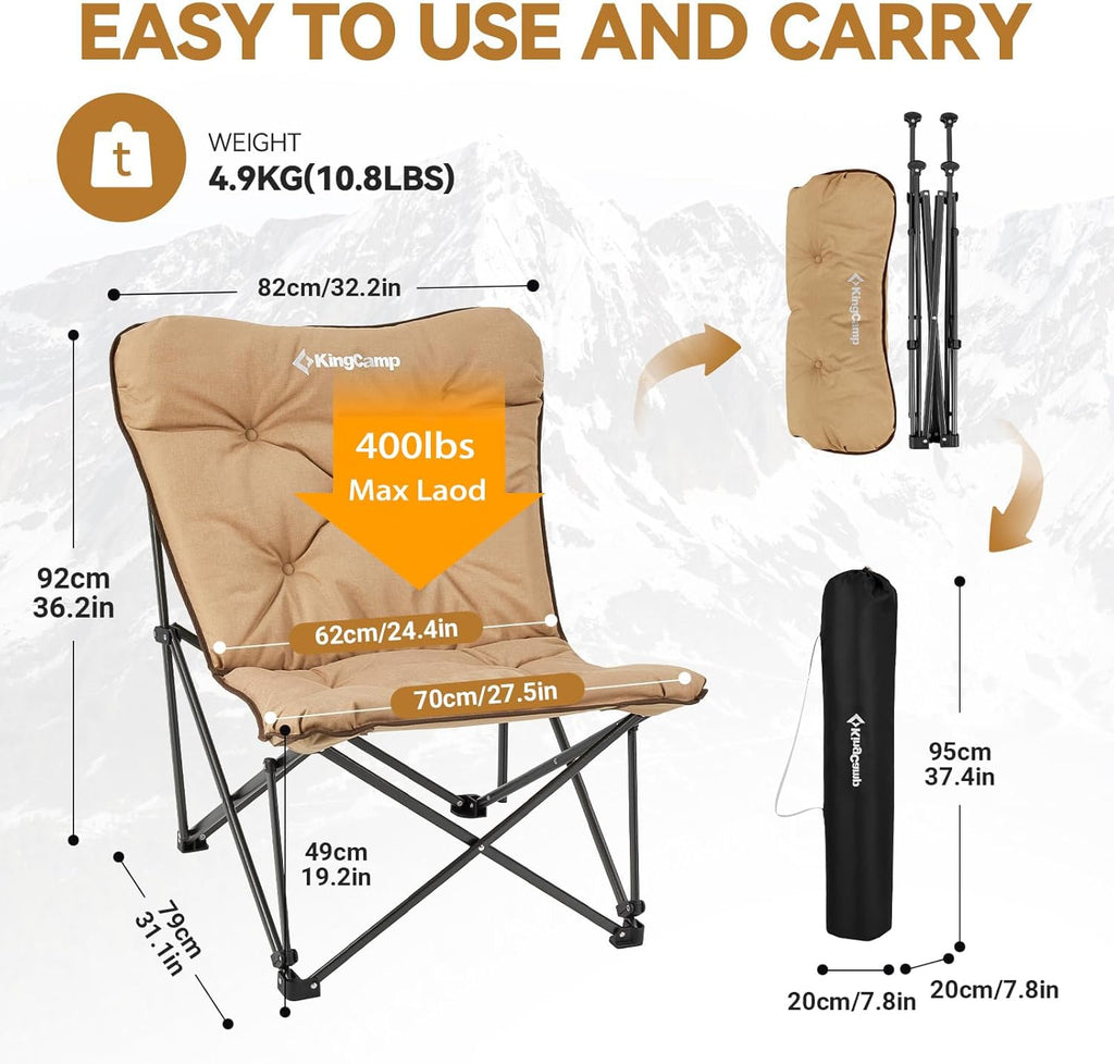 KingCamp Butterfly Chair, Oversized Thick Padded Comfy Camping Chairs Portable Folding Chair 400lbs Heavy Duty Seat with High Backrest & Carry Bag for Outdoor Indoor Patio Lawn Home Living Bed Room wourant
