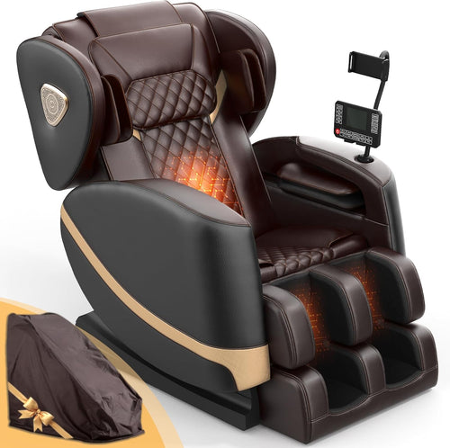 2025 Massage Chair Full Body, Zero Gravity Massage Chair with 10 Fix Rollers, Heating, Foot Massage, Auto Modes, Bluetooth Speaker, Touch Screen Controller (Brown Premium) wourant