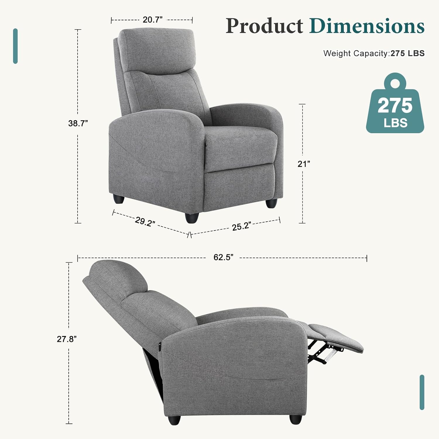 Swivel Rocking Recliner Chair with Extra Large Footrest High Back, Upholstered Glider Nursery Chair for Living Room, Bedroom & Nursery, Comfortable Deep Seat for Relaxation, Grey wourant