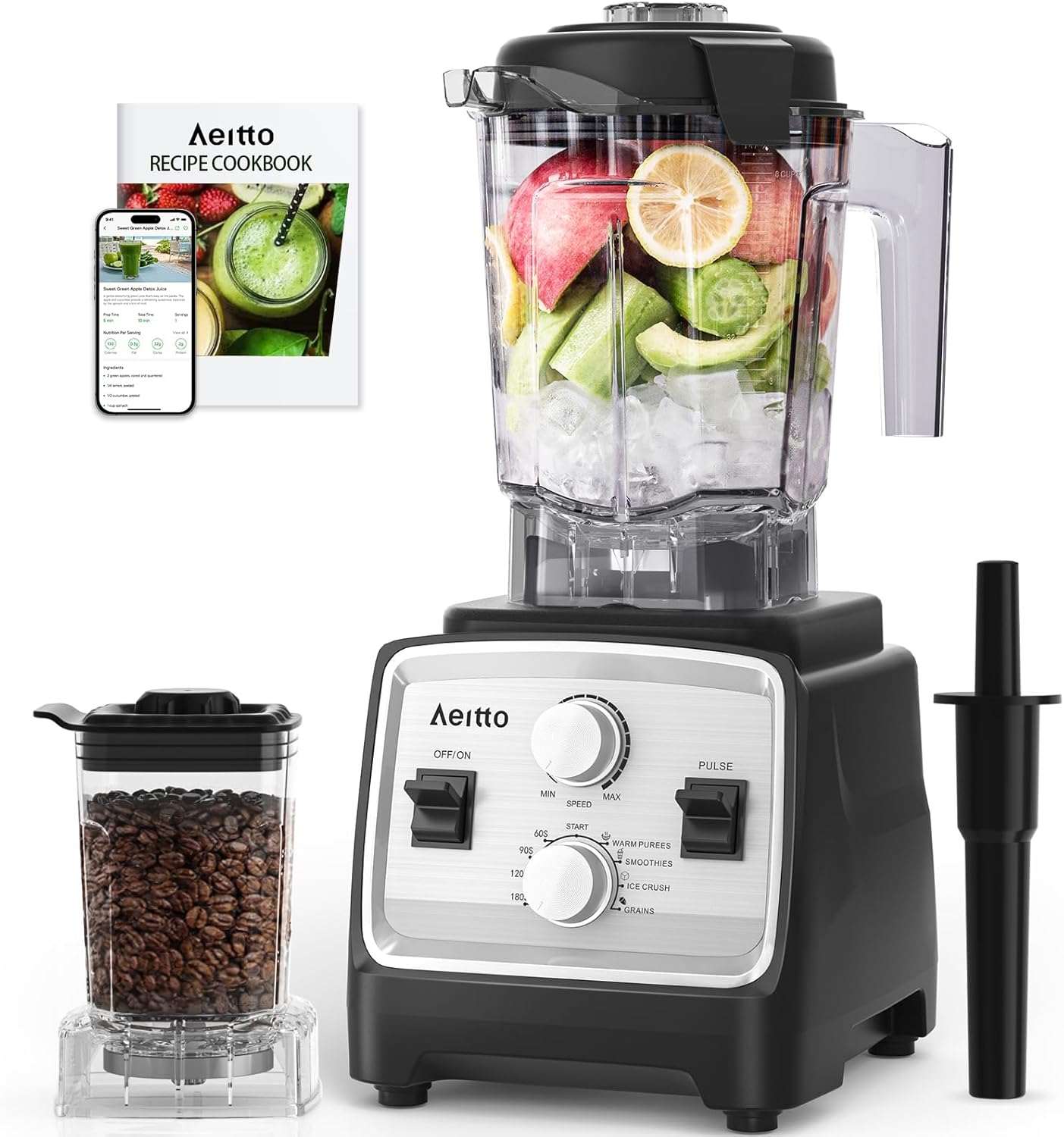 Aeitto Blenders for Kitchen with 1800W Motor, 68Oz. Large Capacity, 2-in-1 Blender & Grinder Combo wourant