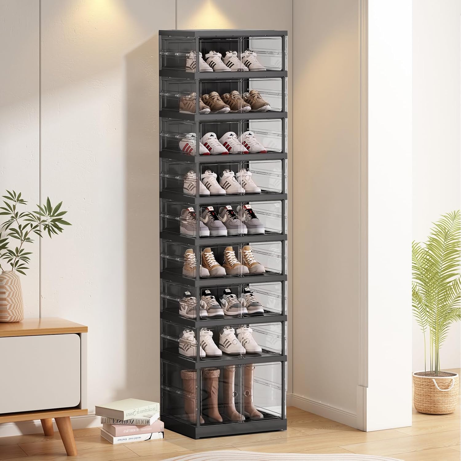Collapsible Shoe Rack Organizer Shoe Cabinet with Doors Large Plastic Folding Shoe Cabinet wourant