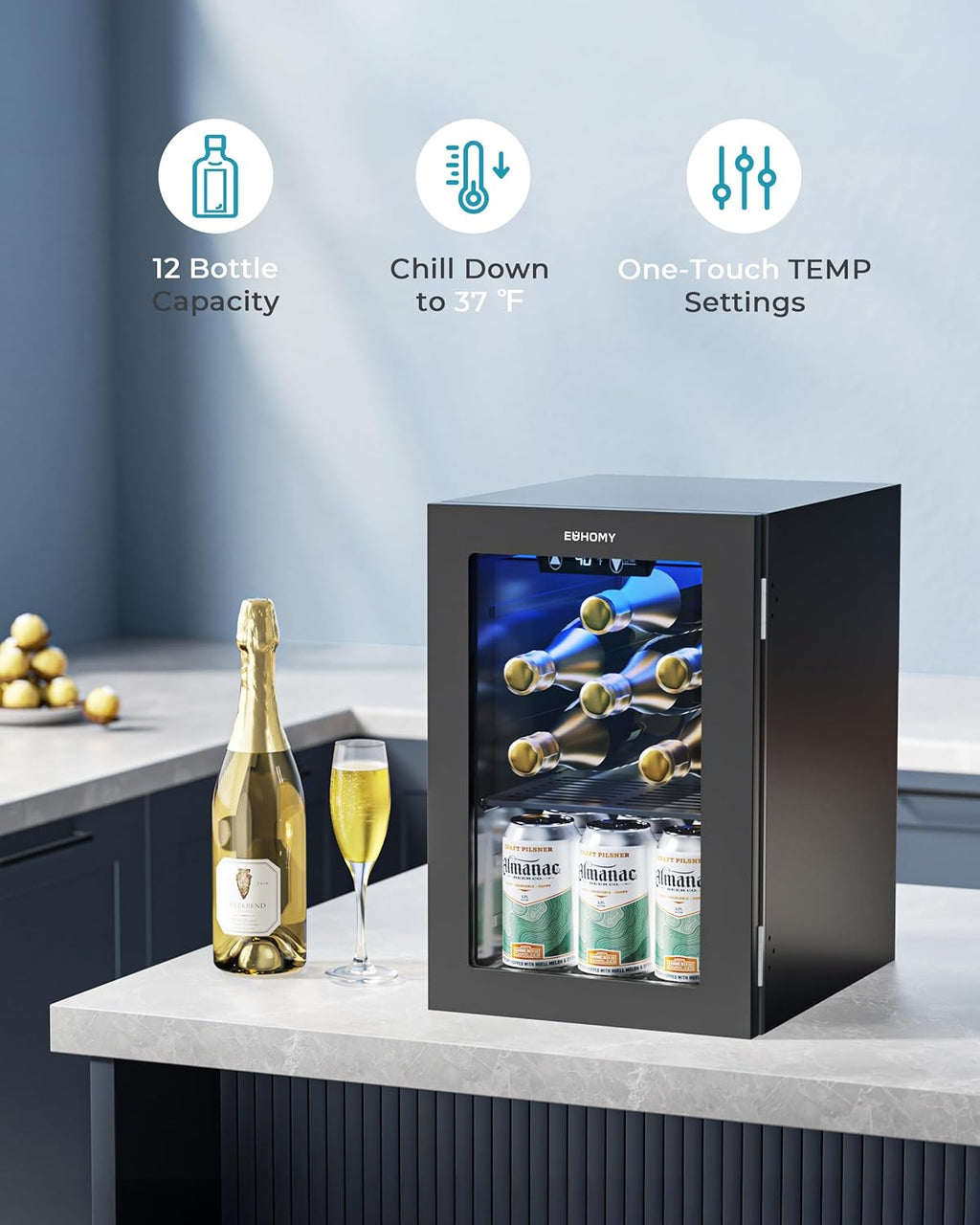 EUHOMY Beverage Refrigerator Cooler, 130 Can Mini Fridge with Glass Door for Soda Beer or Wine, Beverage Cooler for Home, Office, Bar with Adjustable Removable Shelves, Silver wourant