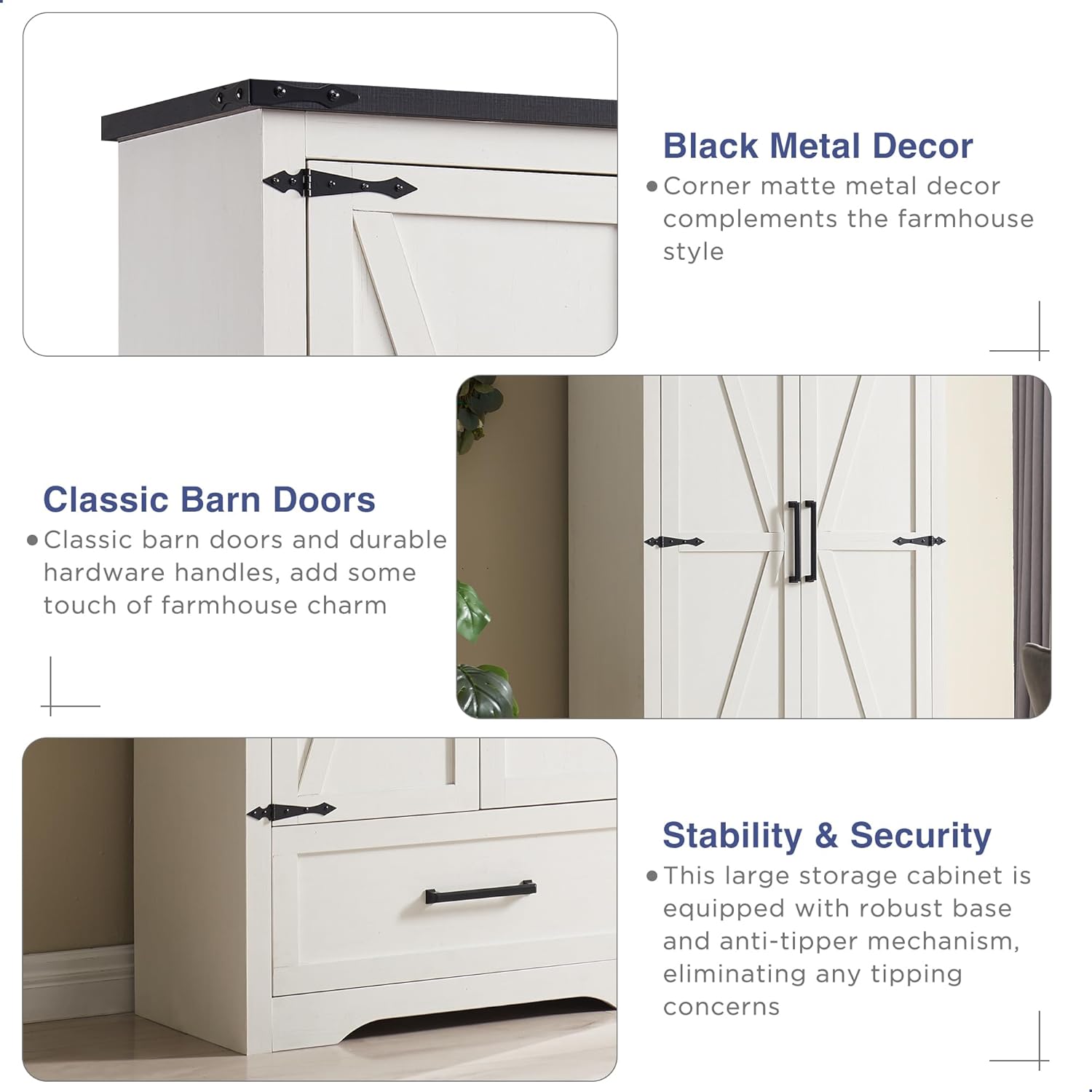 JXQTLINGMU Farmhouse Kitchen Pantry - 72" Tall Wood Kitchen Storage Cabinet with Adjustable Shelves and 2 Barn-Style Doors and Drawers wourant